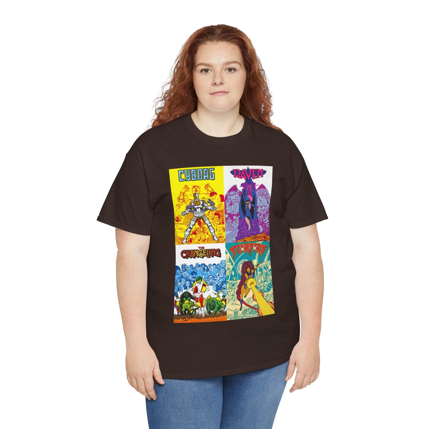 Tales of the New Teen Titans T-Shirt - George Perez Art - Cyborg, Raven, Changeling, Starfire - 1980s Mini-Series Showcasing Their Origins - DC Comics