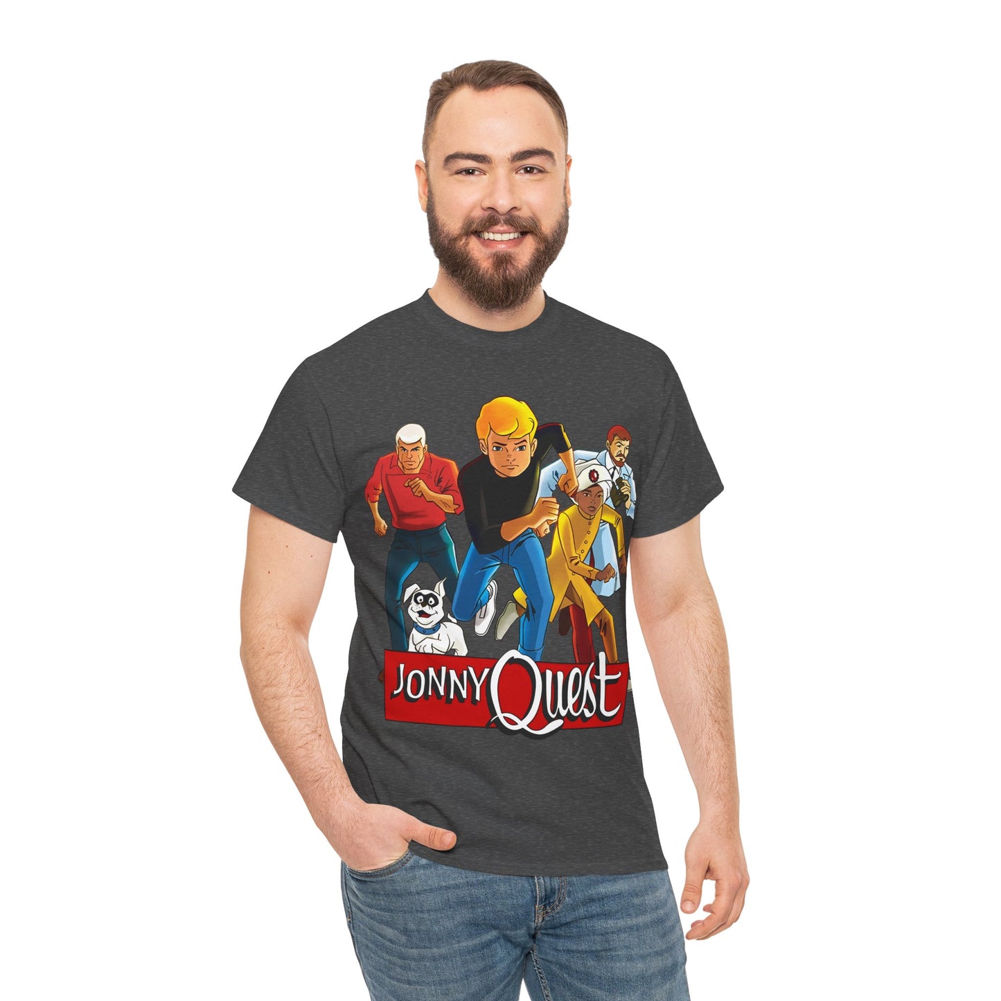 Jonny Quest T-Shirt - Popular Hanna-Barbera Cartoon Characters from the 1960s Adventure TV Show - Dr Benton, Hadji, Race Bannon, Bandit the Dog