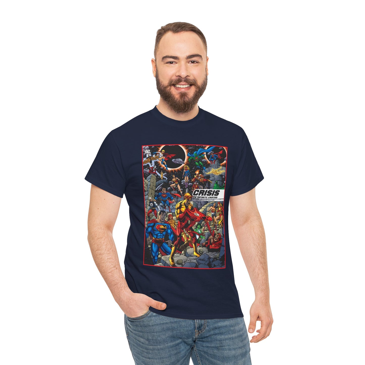 Crisis on Infinite Earths T-Shirt - George Perez Art - Absolute Edition Cover - Flash, Supergirl, Wonder Woman, Kid Flash, Psycho Pirate, Harbinger - DC Comics