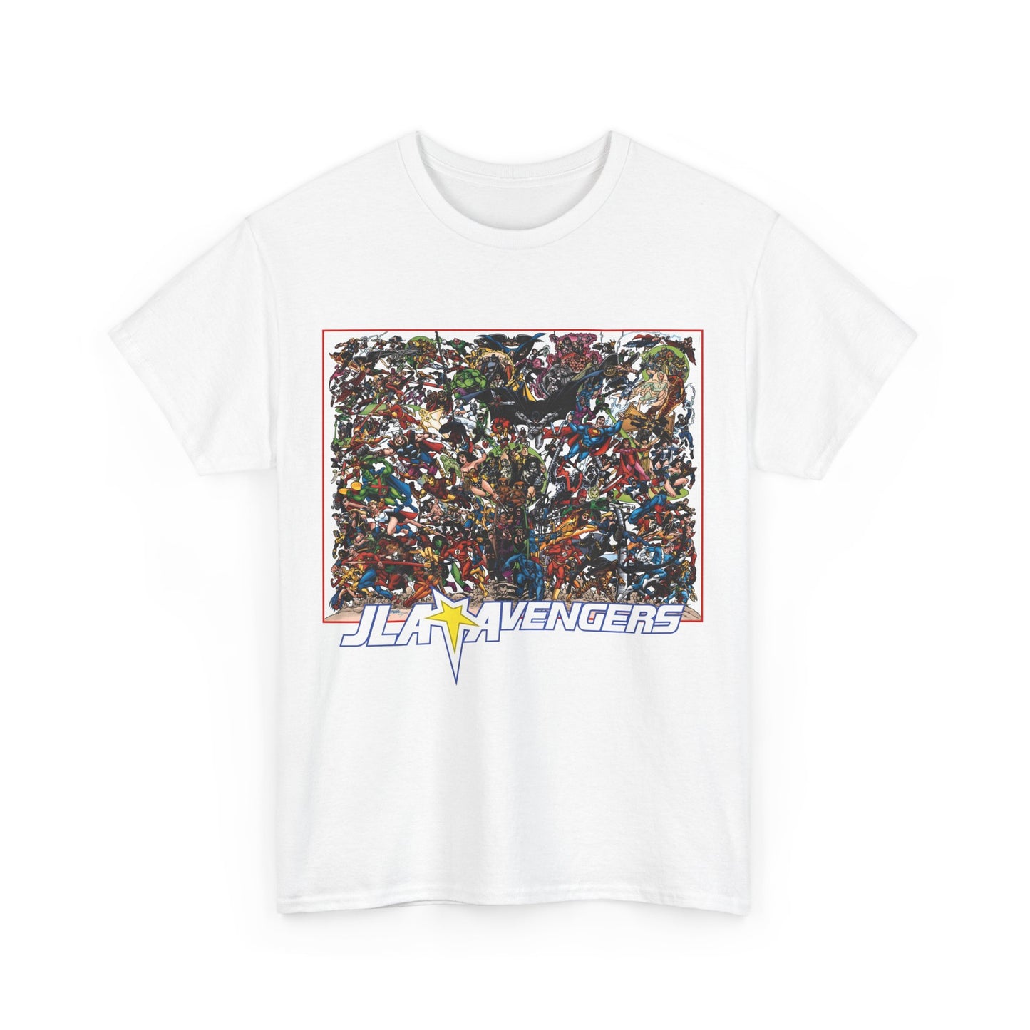 JLA Vs Avengers T-Shirt - Stunning, Classic George Perez Art - DC & Marvel 200s Crossover - Superman, Thor, Wonder Woman, Captain America, Flash, Black Panther, Iron Man, Batman