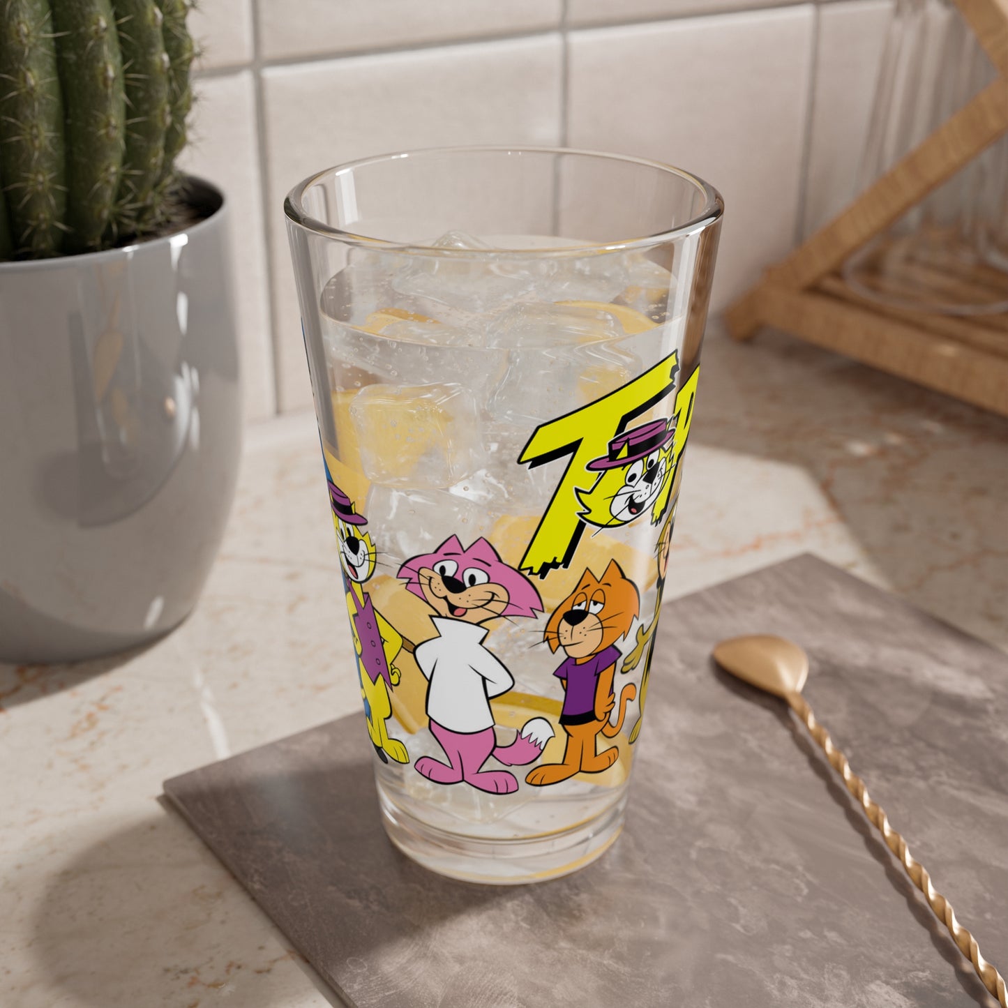 Top Cat Pint Glass, 16oz - Popular Hanna-Barbera Saturday Morning Cartoon - 1960s - Hoagy's Alley- Benny the Ball, Brain, Choo-Choo, Fancy-Fancy, Spook