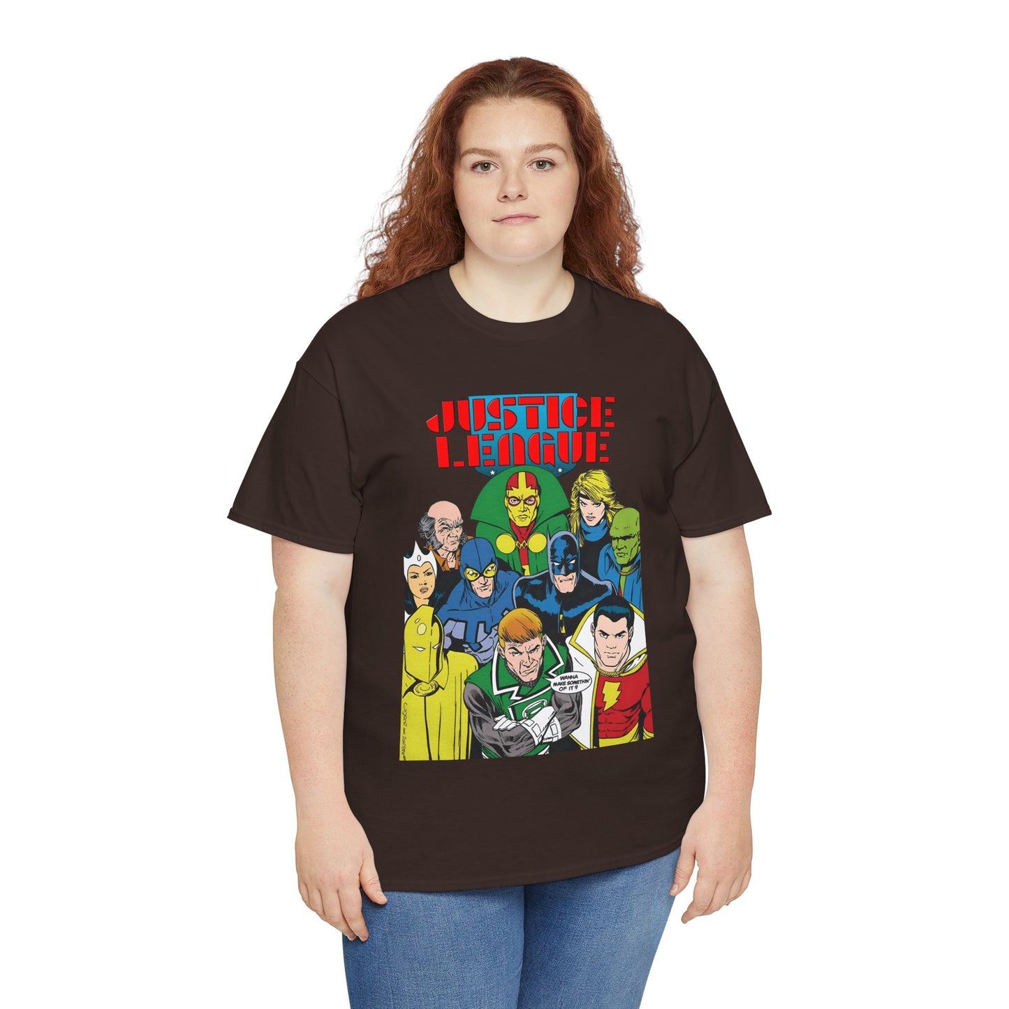 Justice League International T-Shirt - Kevin Maguire Art - JLI - DC Comics - Blue Beetle, Dr Fate, Batman, Mr Miracle, Martian Manhunter - Guy Gardner