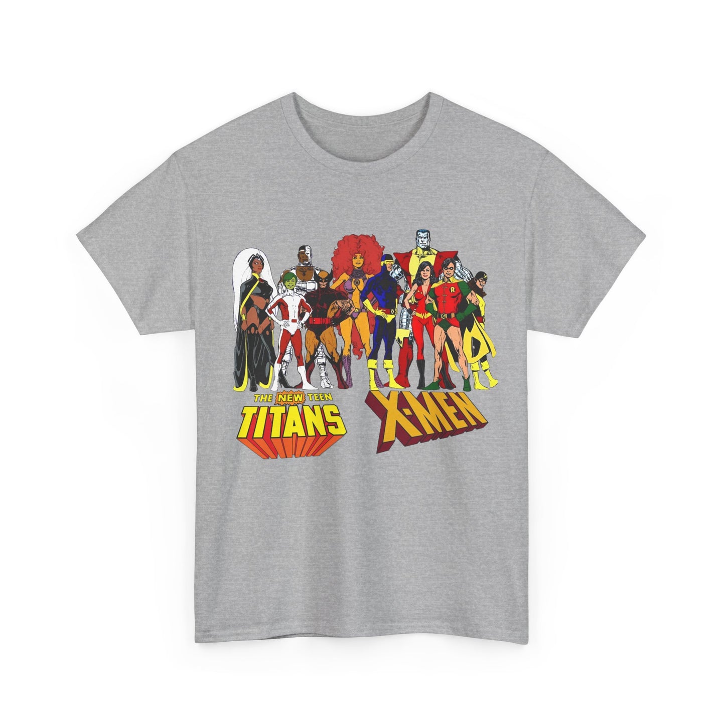 Uncanny X-Men & New Teen Titans T-Shirt - Wolverine, Cyclops, Storm, Wonder Girl, Robin, Cyborg, Raven - Phil Jimenez Art - DC Comics/Marvel Comics Crossover