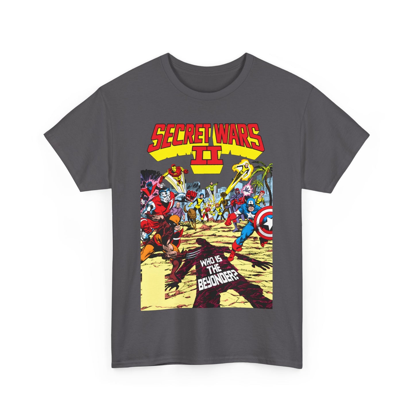Secret Wars II T-Shirt - John Byrne Art - X-Men, New Mutants, Captain America - The Beyonder - Marvel Comics Series, 1980s