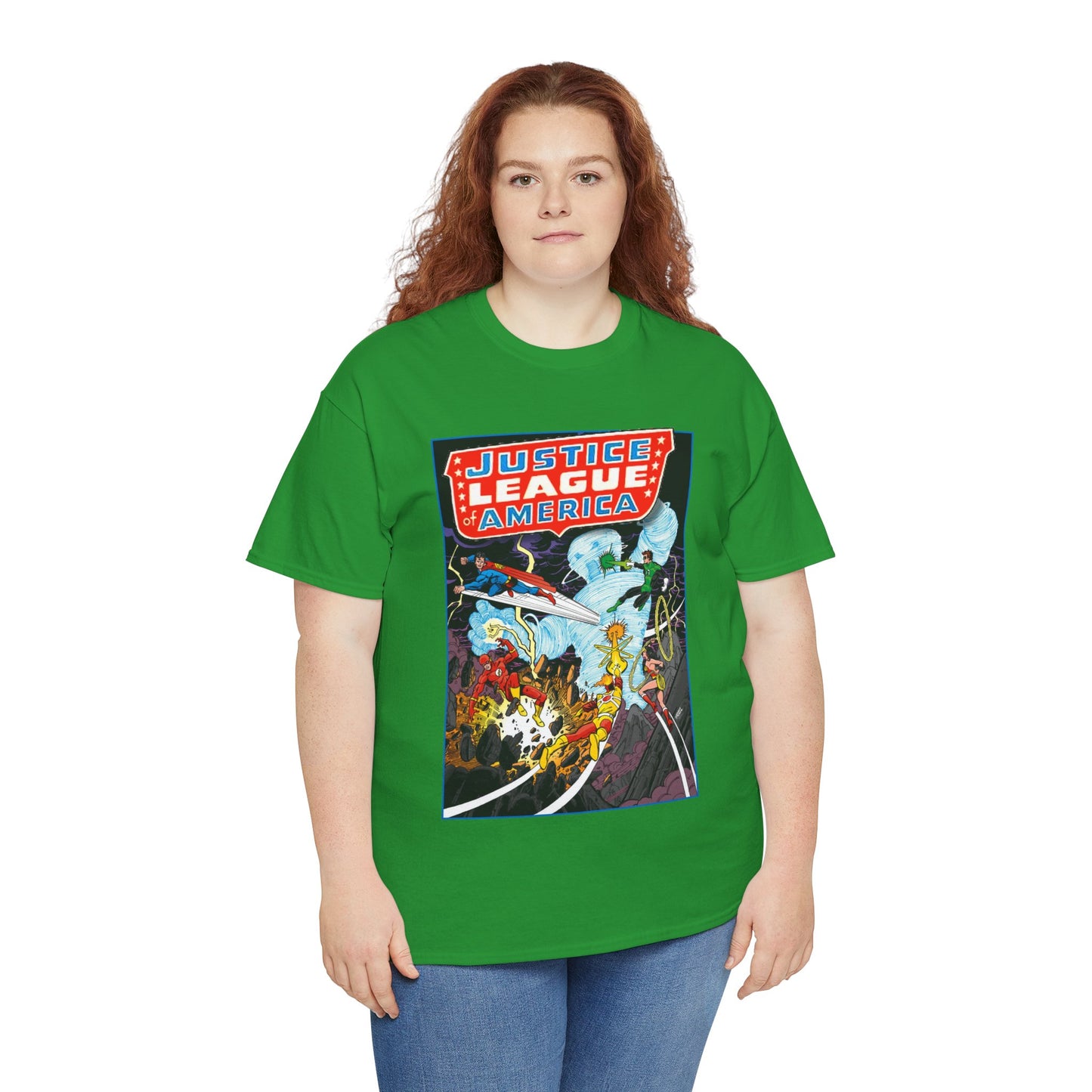 Justice League T-Shirt - George Perez Art - Tornado Tyrant - Superman, Firestorm, Flash, Wonder Woman, Green Lantern - DC Comics