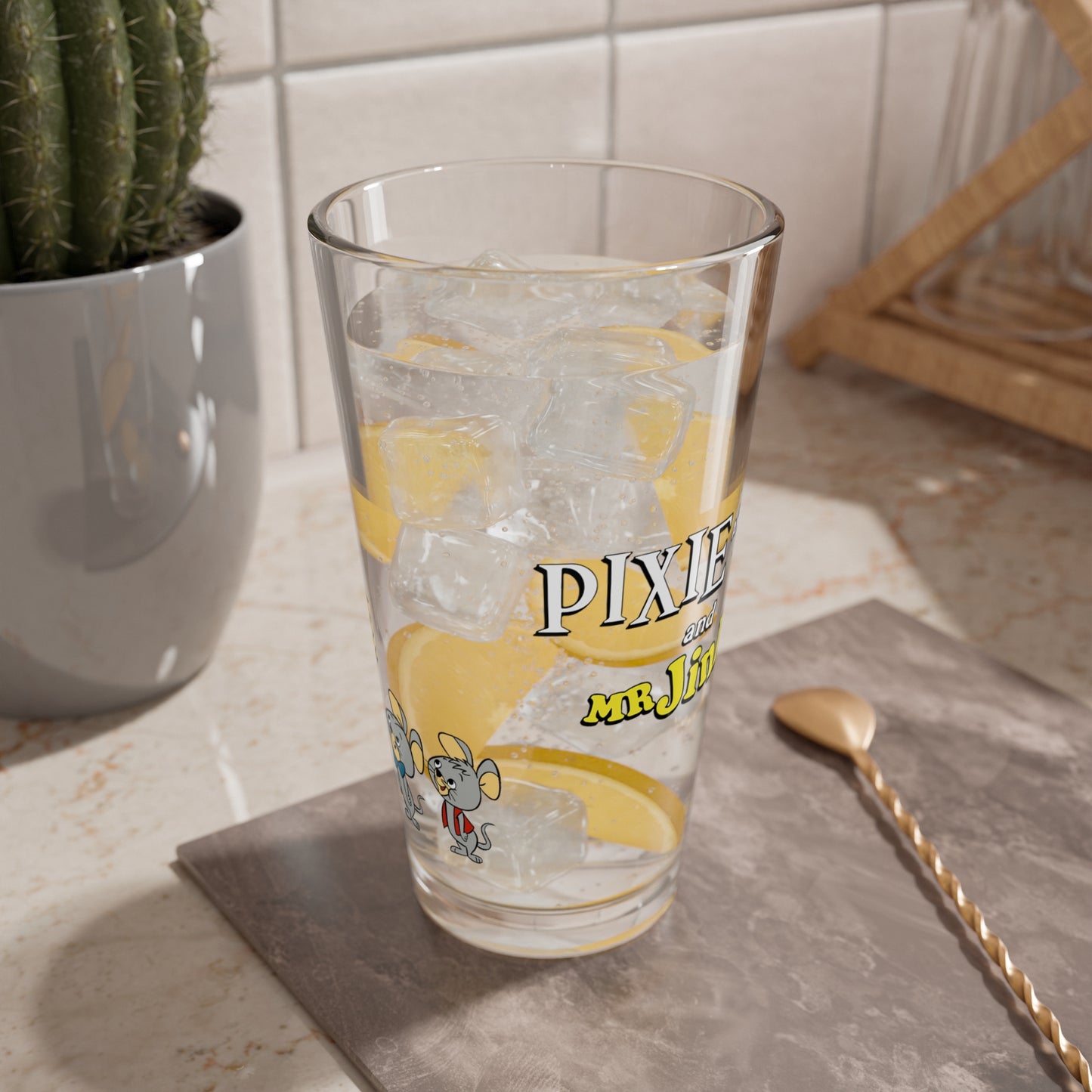 Pixie & Dixie & Mr Jinks Pint Glass, 16oz - Classic Hanna-Barbera Cartoon - Retro Animation Art