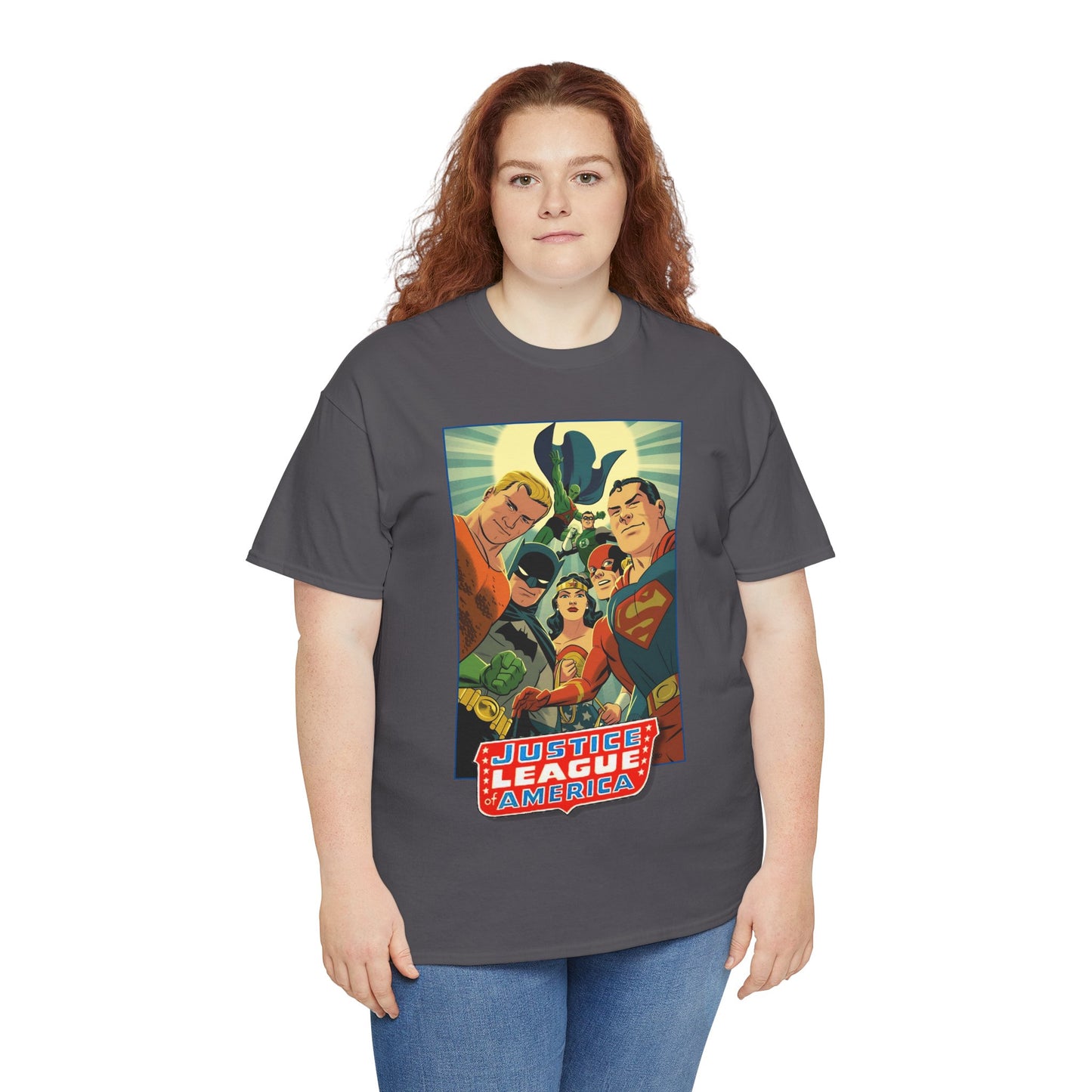 Justice League of America T-Shirt - Michael Cho Art - Superman, Flash, Wonder Woman, Green Lantern, Batman, Martian Manhunter - Silver Age Team - DC Comics
