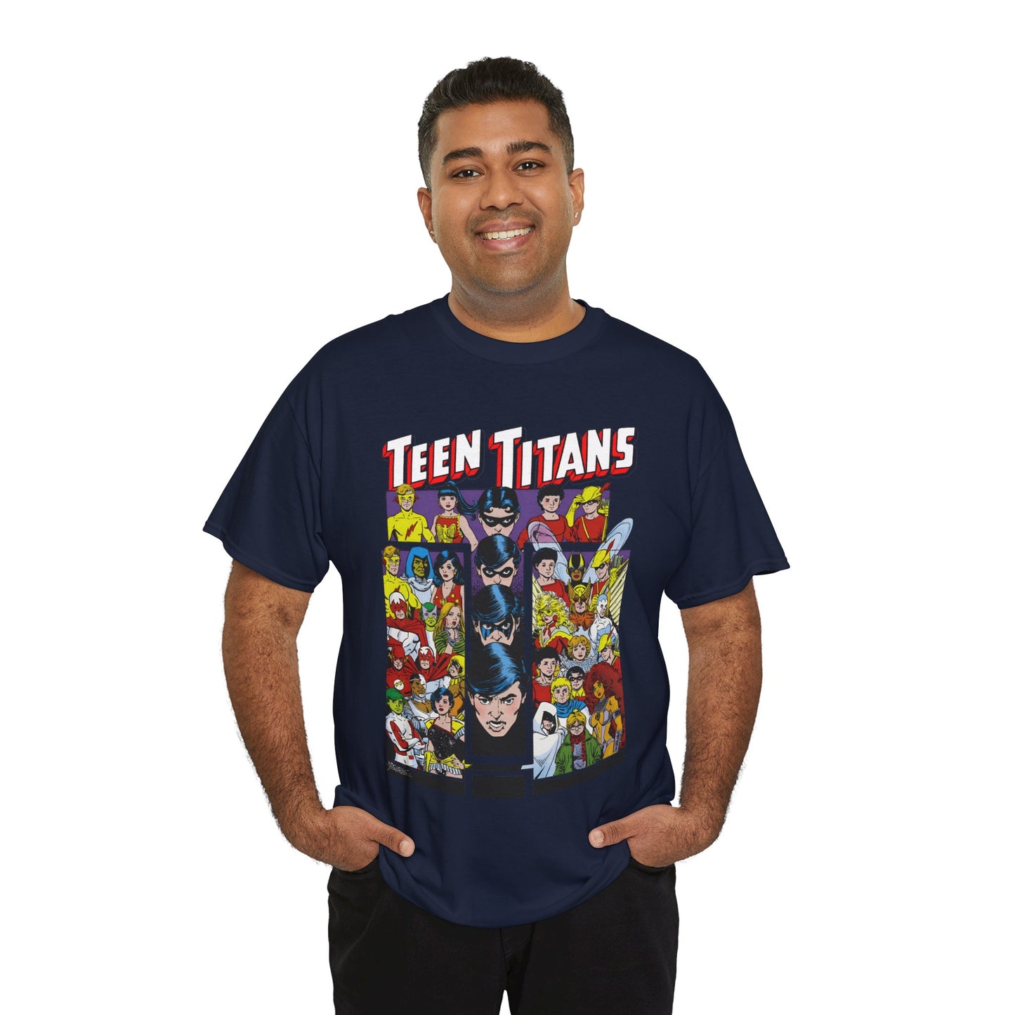 Teen Titans T-Shirt - George Perez Art - Wonder Girl, Bumblebee, Kid Flash, Starfire, Cyborg, Raven, Lilith, Flash, Hawn & Dove, Robin - DC Comics