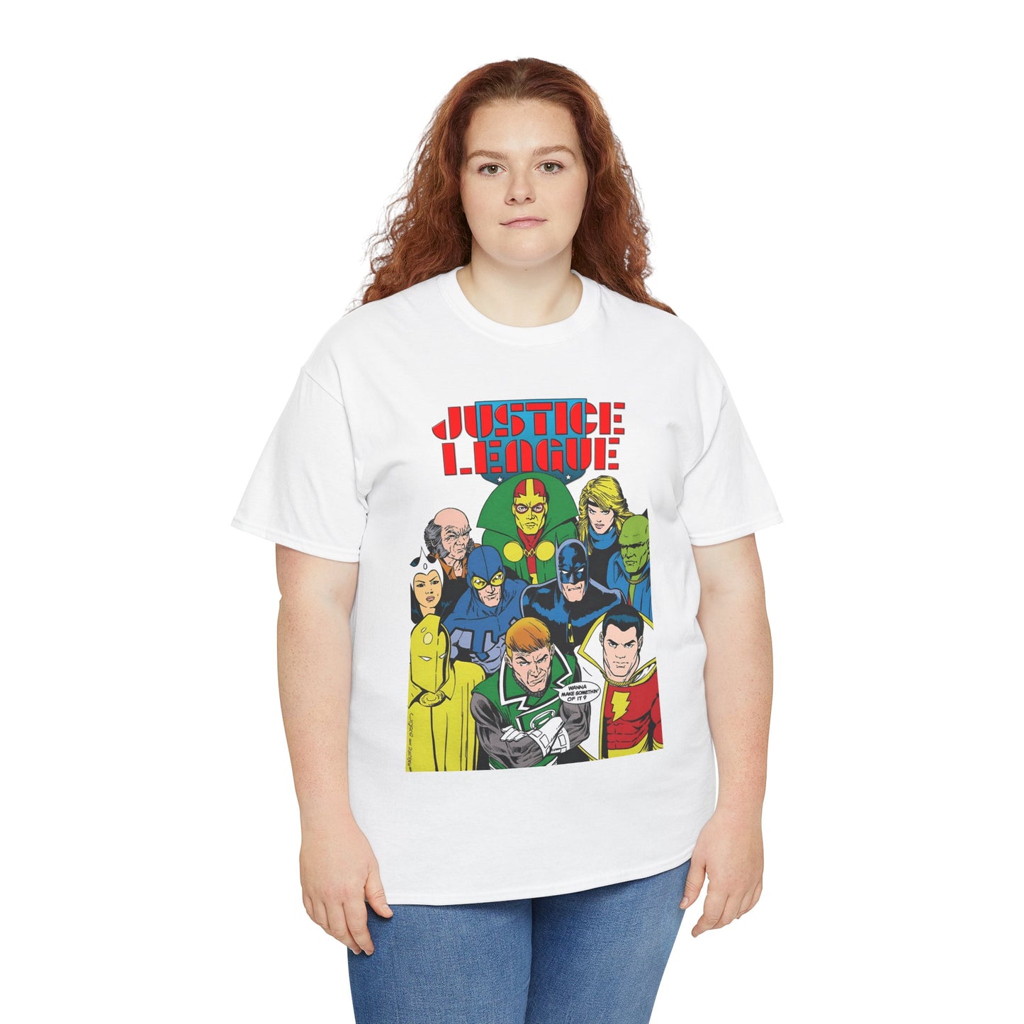 Justice League International T-Shirt - Kevin Maguire Art - JLI - DC Comics - Blue Beetle, Dr Fate, Batman, Mr Miracle, Martian Manhunter - Guy Gardner
