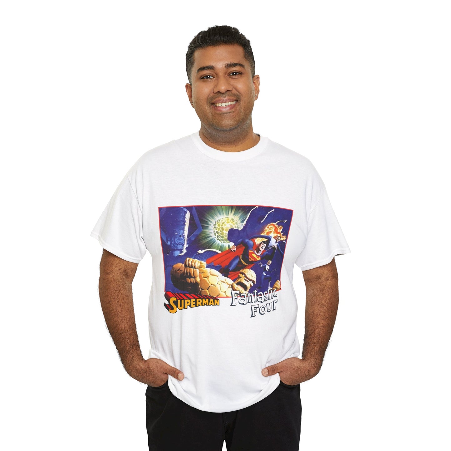 Superman & Fantastic Four T-Shirt - Marvel, DC Comics - Alex Ross, Dan Jurgens - 1990s Crossover Vs Galactus