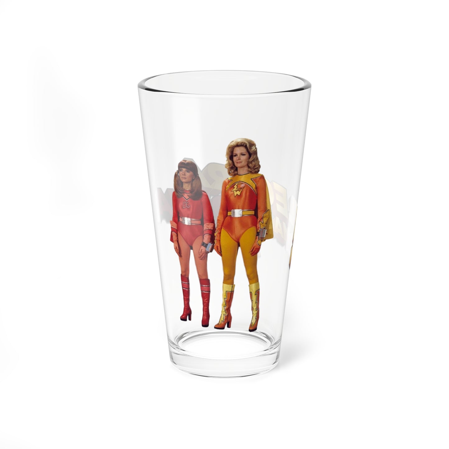 Electra Woman & Dyna Girl Pint Glass, 16oz - Krofft Supershow TV - Deidre Hall - Popular 70s Superhero Show