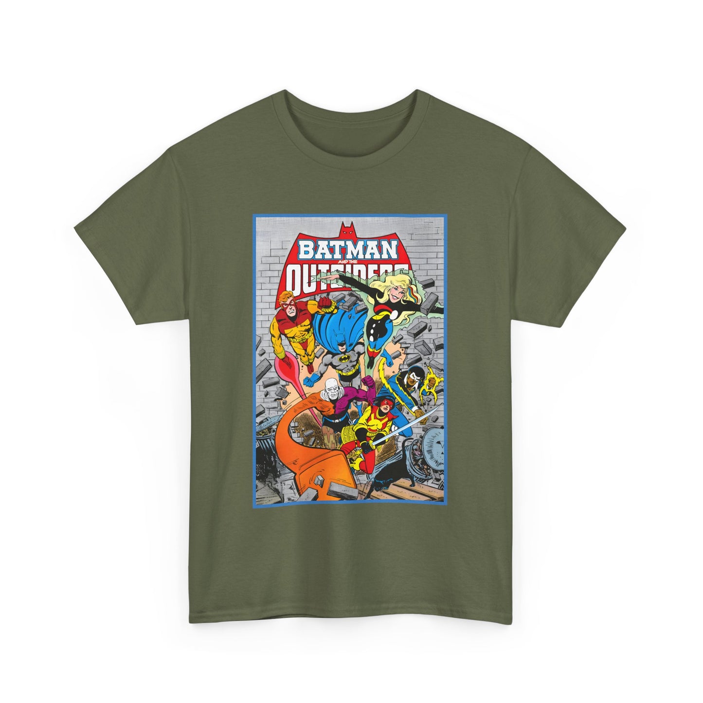 Batman & the Outsiders T-Shirt - Jim Aparo Art - Katana, Geo-Force, Black Lightning, Metamorpho, Halo - DC Comics - 1980s JLA Spin-Off Series