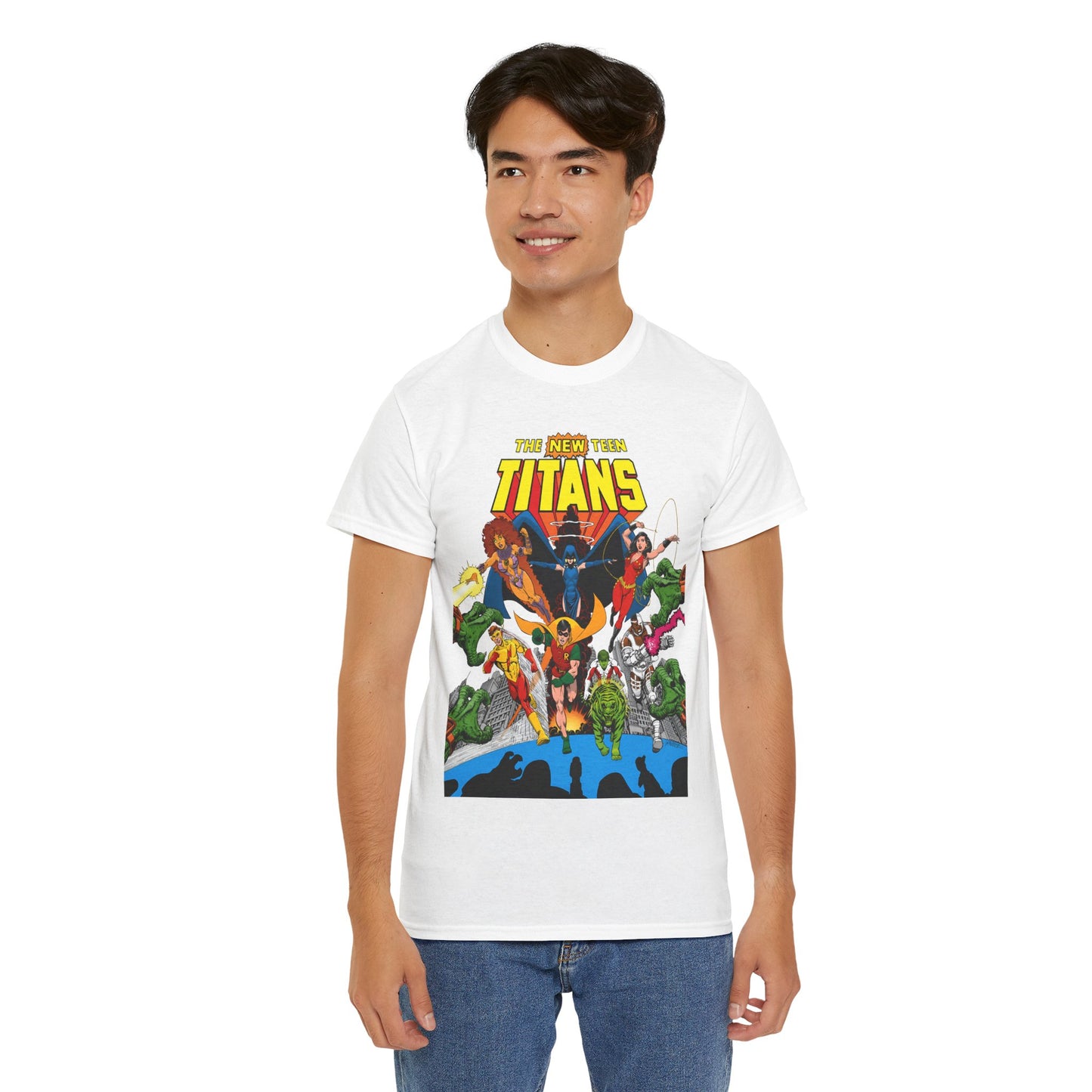 New Teen Titans T-Shirt - George Perez Art - Robin, Wonder Girl, Kid Flash, Changeling, Starfire, Cyborg, Raven - DC Comics - Classic 1980s Series