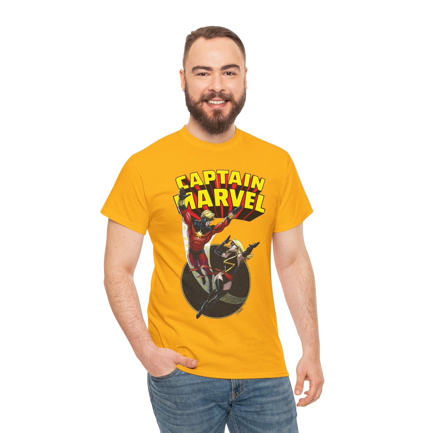 Captain Marvel T-Shirt - George Perez Art - Mar-Vell & Carol Danvers - Kree Empire - Marvel Comics
