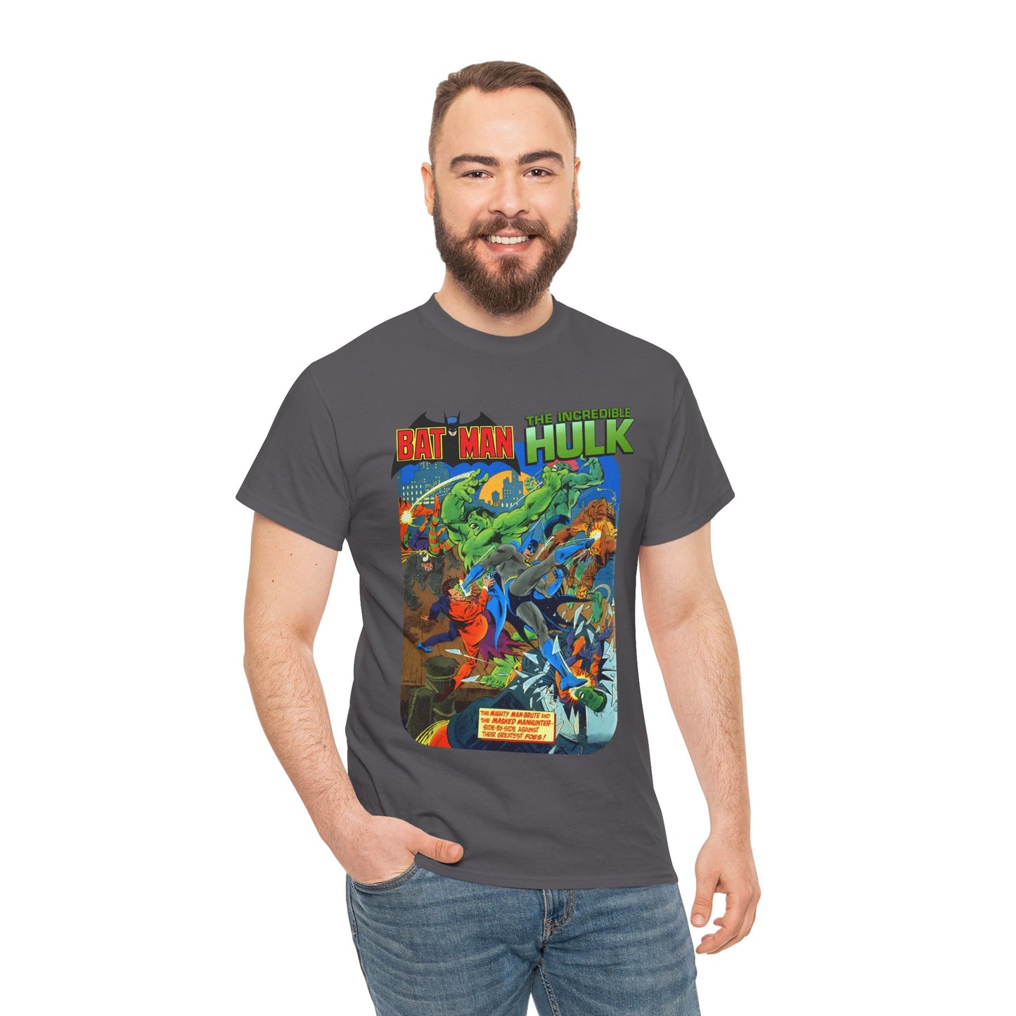 Batman & Incredible Hulk T-Shirt - DC/Marvel Comics 1970s Team-Up - Two-Face & Leader - Retro Art