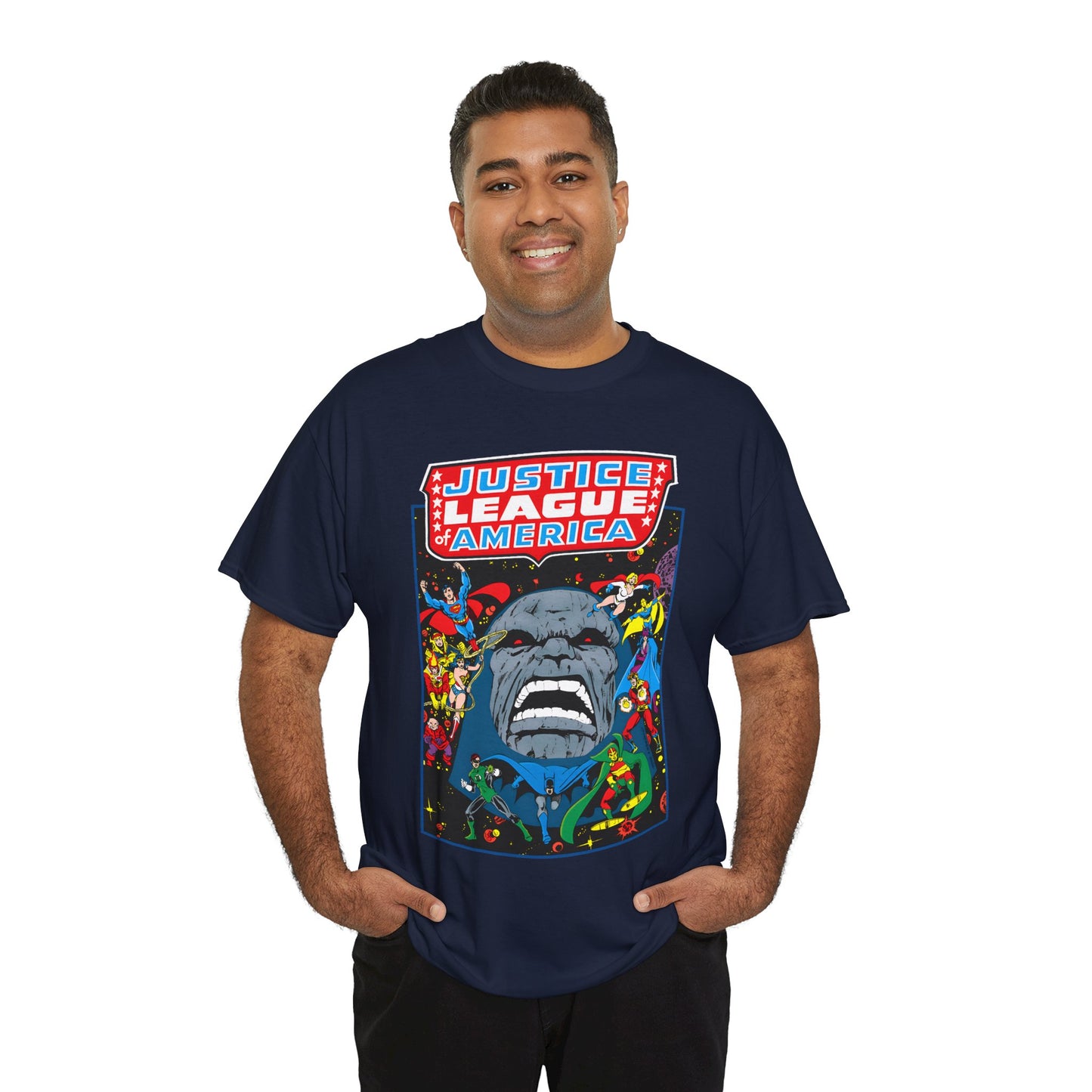 Justice League of America T-Shirt - George Perez Art - JLA/JSA/New Gods Crossover - Darkseid, Orion, Mr Miracle, Huntress, Firestorm, Dr Fate - DC Comics