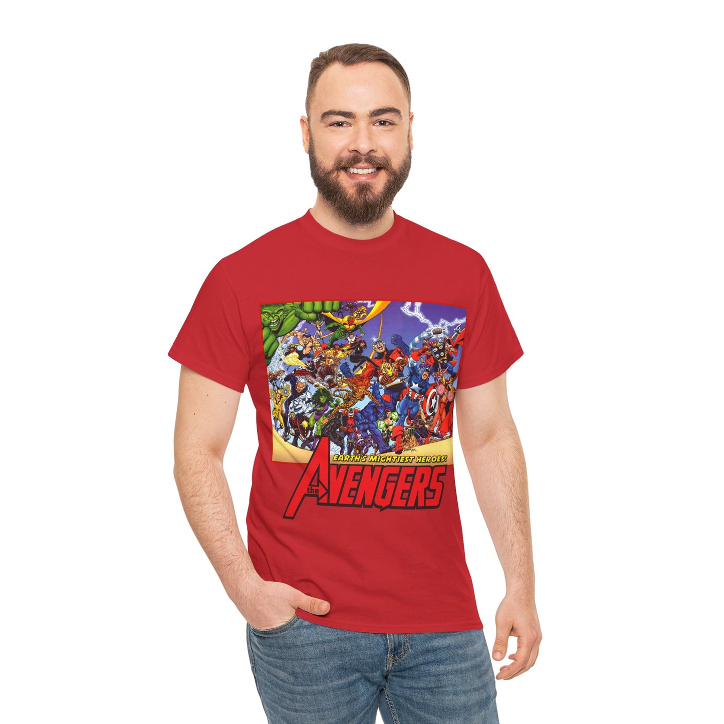 Avengers T-Shirt - George Perez Art - Marvel Comics - Captain America, Iron Man, Thor, She-Hulk, Hawkeye, Vision, Quicksilver - Classic Cover