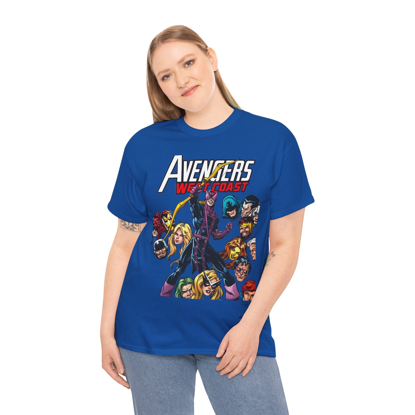 Avengers West Coast T-Shirt - Bob Hall Art - Hawkeye, Iron Man, Wonder Man, Tigra, Mockingbird - Marvel Comics Team