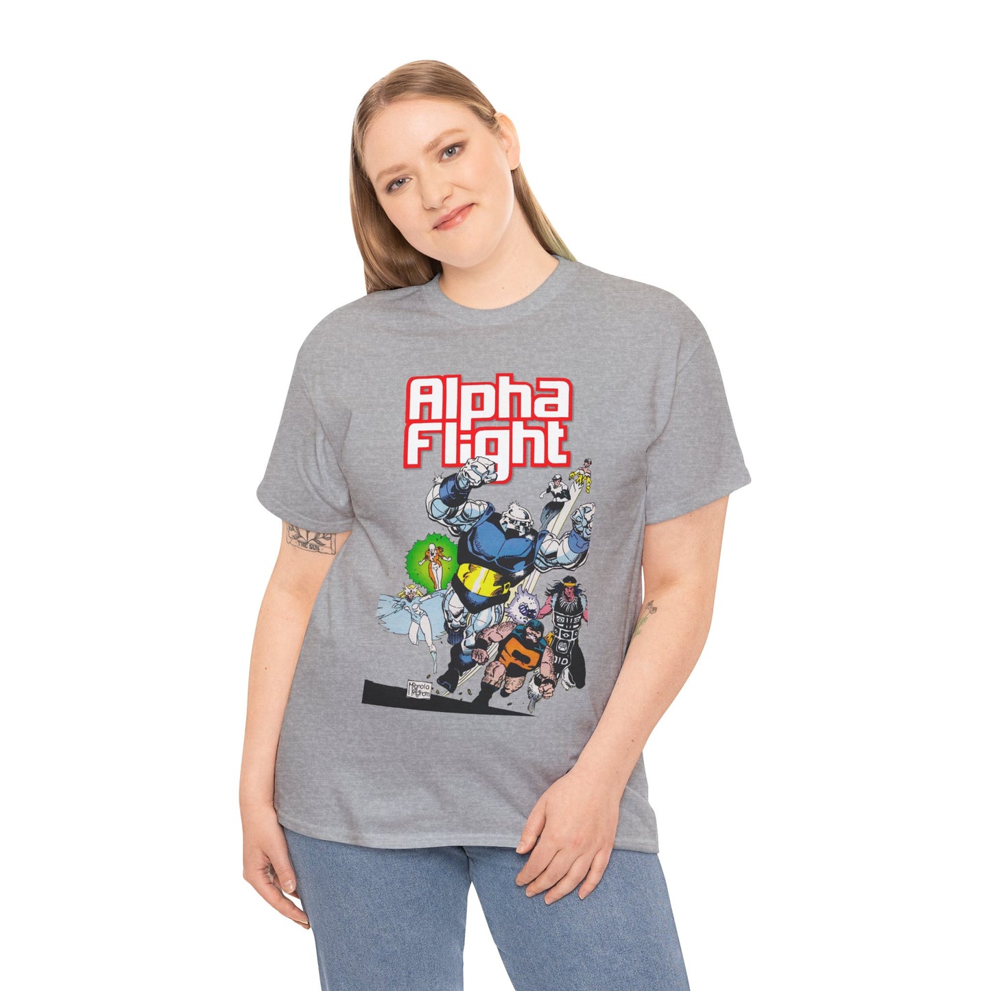 Alpha Flight T-Shirt - Mike Mignola Art - Shaman, Snowbird, Northstar, Aurora, Box, Vindicator, Puck - Canada's Super-Team - Marvel Comics