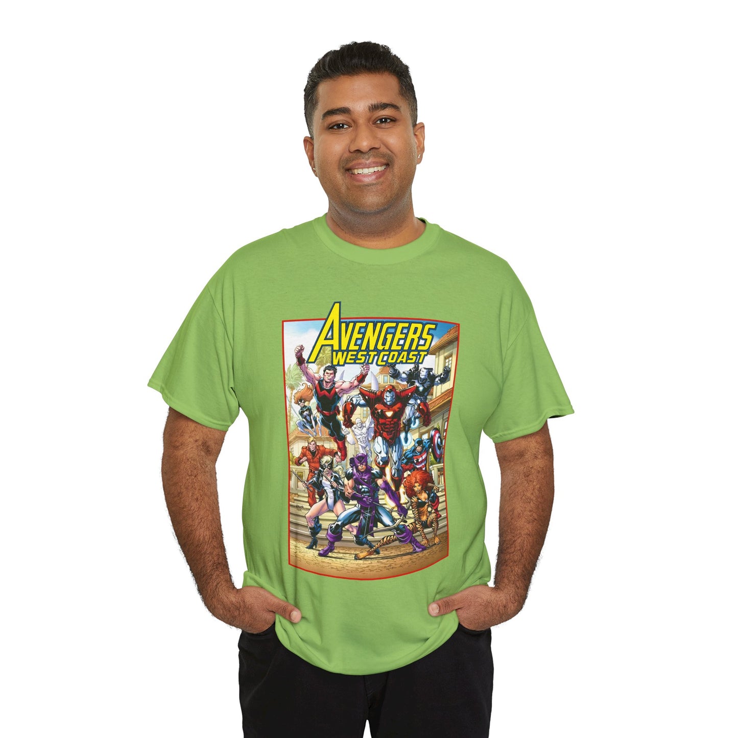 West Coast Avengers T-Shirt - Todd Nauck Art - Hawkeye, Iron Man, Wonder Man, Tigra, Vision - Marvel Comics