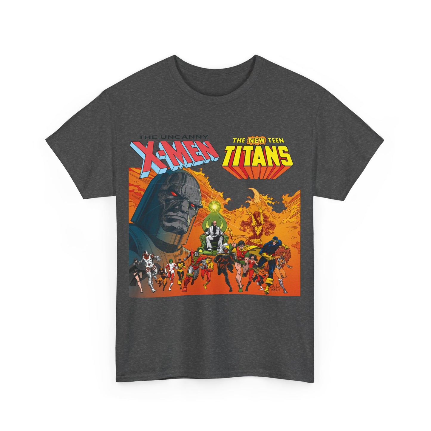 X-Men & New Teen Titans T-Shirt - Walt Simonson Art - Marvel & DC Comics Crossover - Wolverine, Raven, Storm, Cyclops, Robin, Cyborg, Colossus, Dark Phoenix, Darkseid