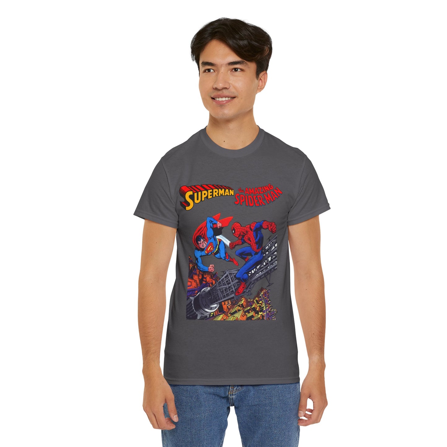 Superman & Amazing Spider-Man T-Shirt - DC/Marvel Comics Crossover - 1970s - Clark Kent & Peter Parker