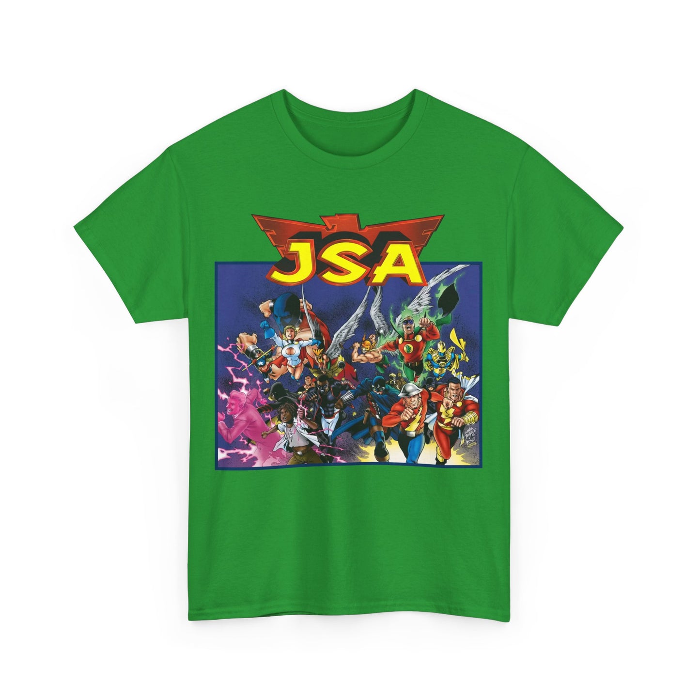 JSA T-Shirt - Carlos Pacheco Art - Green Lantern, Power Girl, Hawkgirl, Black Adam, Flash, Dr Fate, Hawkman - DC Comics - Justice Society of America
