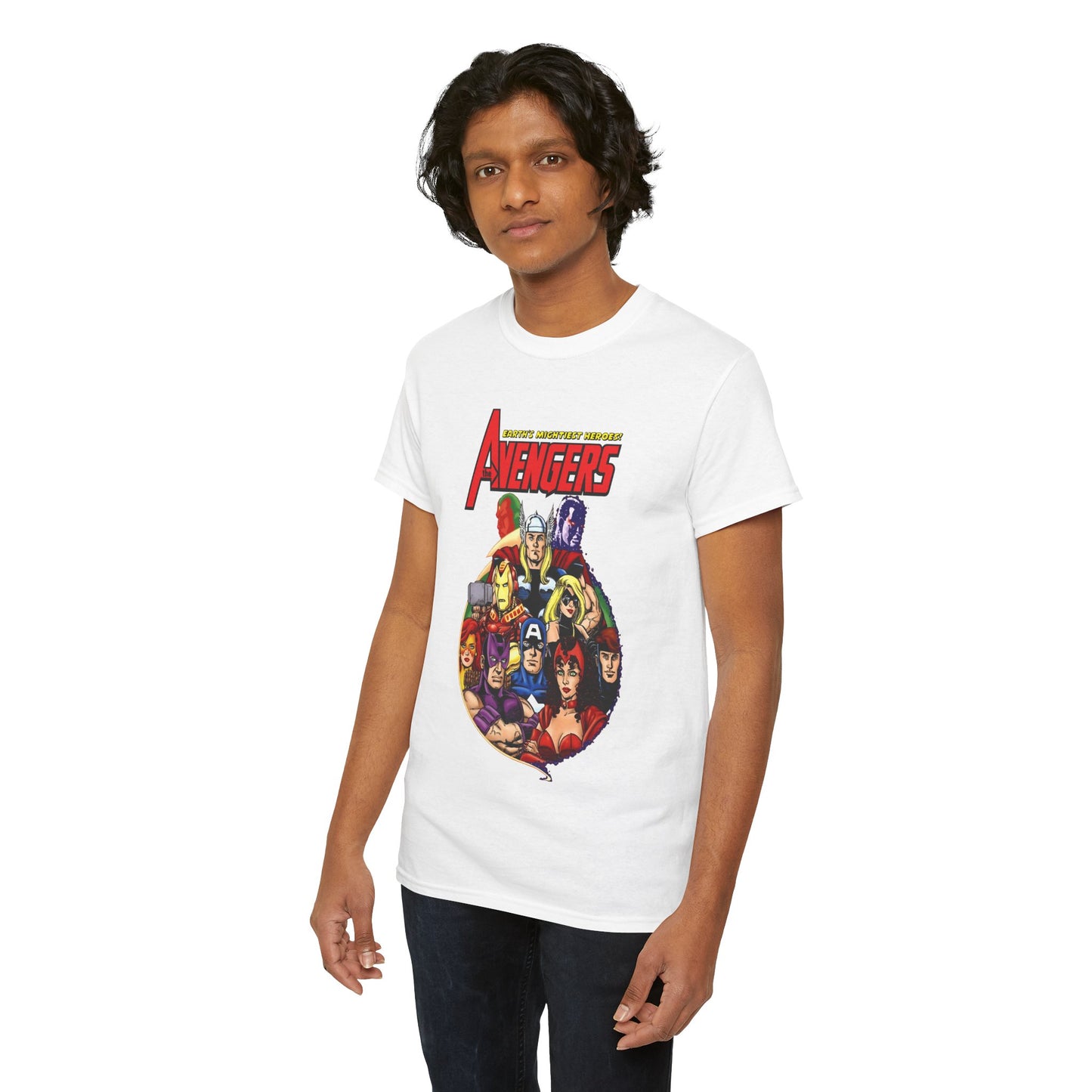 Avengers T-Shirt - George Perez Art - Captain America, Vision, Wonder Man, Iron Man, Thor, Hawkeye, Scarlet Witch - Popular Marvel Comics Characters