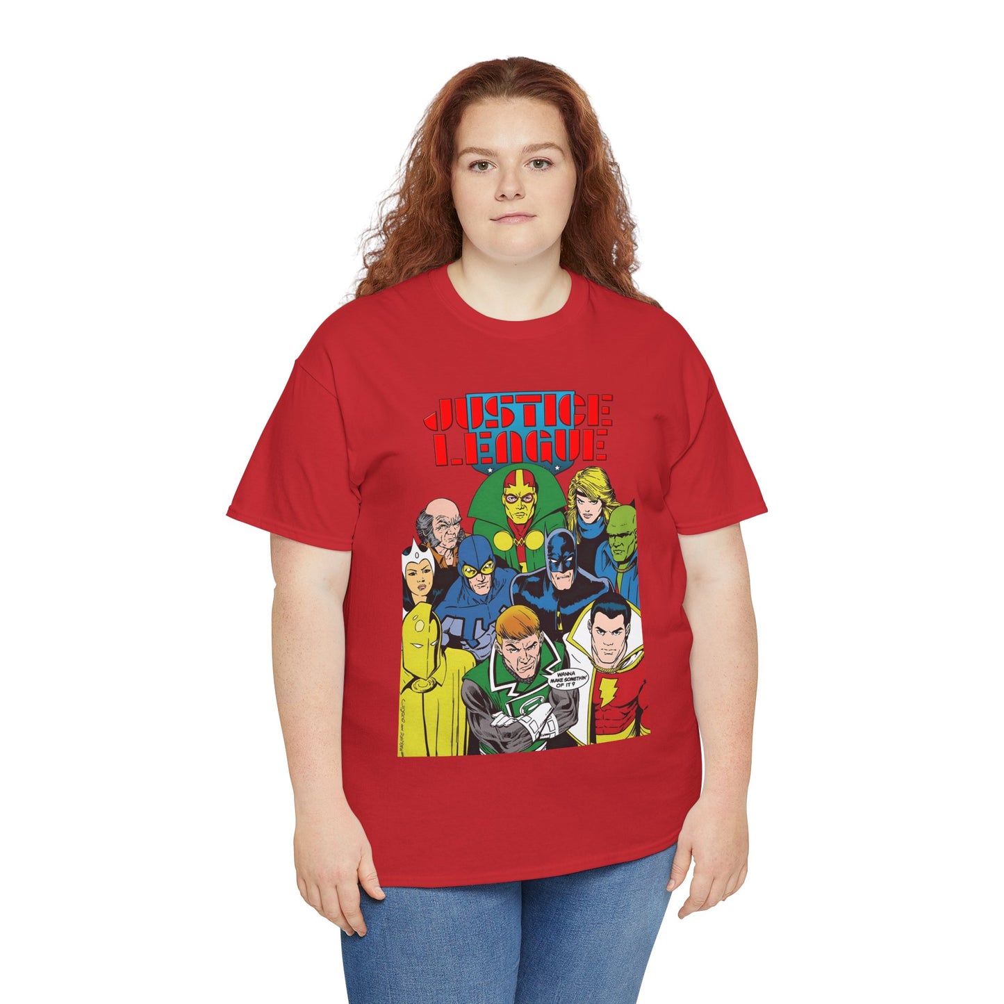 Justice League International T-Shirt - Kevin Maguire Art - JLI - DC Comics - Blue Beetle, Dr Fate, Batman, Mr Miracle, Martian Manhunter - Guy Gardner