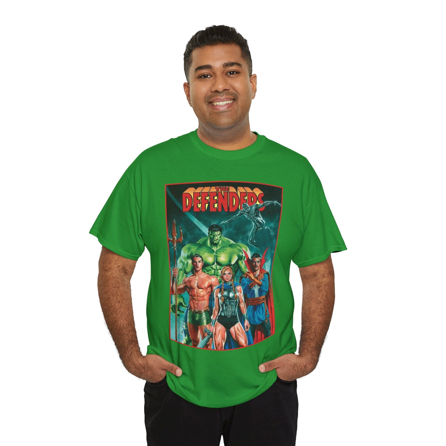 Defenders T-Shirt - Dr Strange, Valkyrie, Hulk, Namor, Silver Surfer - Marvel Comics - Popular 1970s Series