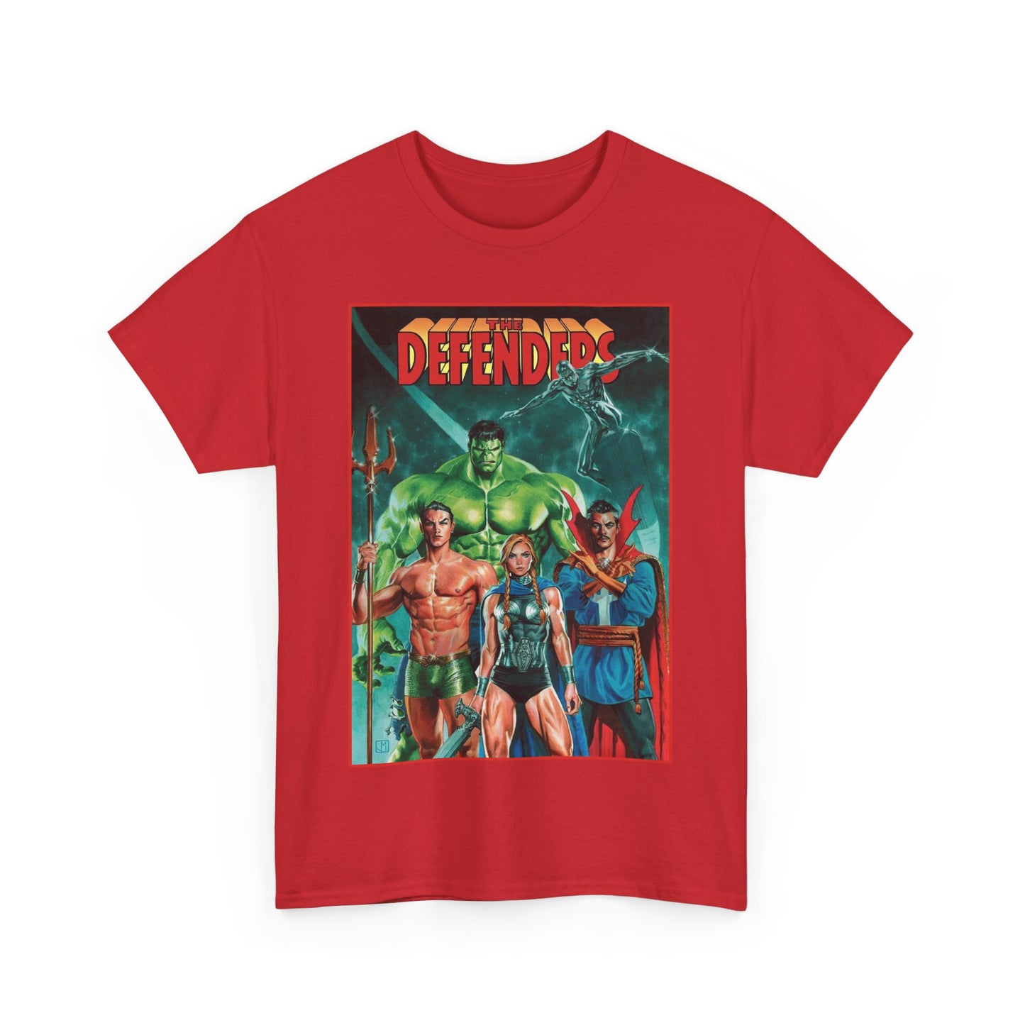 Defenders T-Shirt - Dr Strange, Valkyrie, Hulk, Namor, Silver Surfer - Marvel Comics - Popular 1970s Series