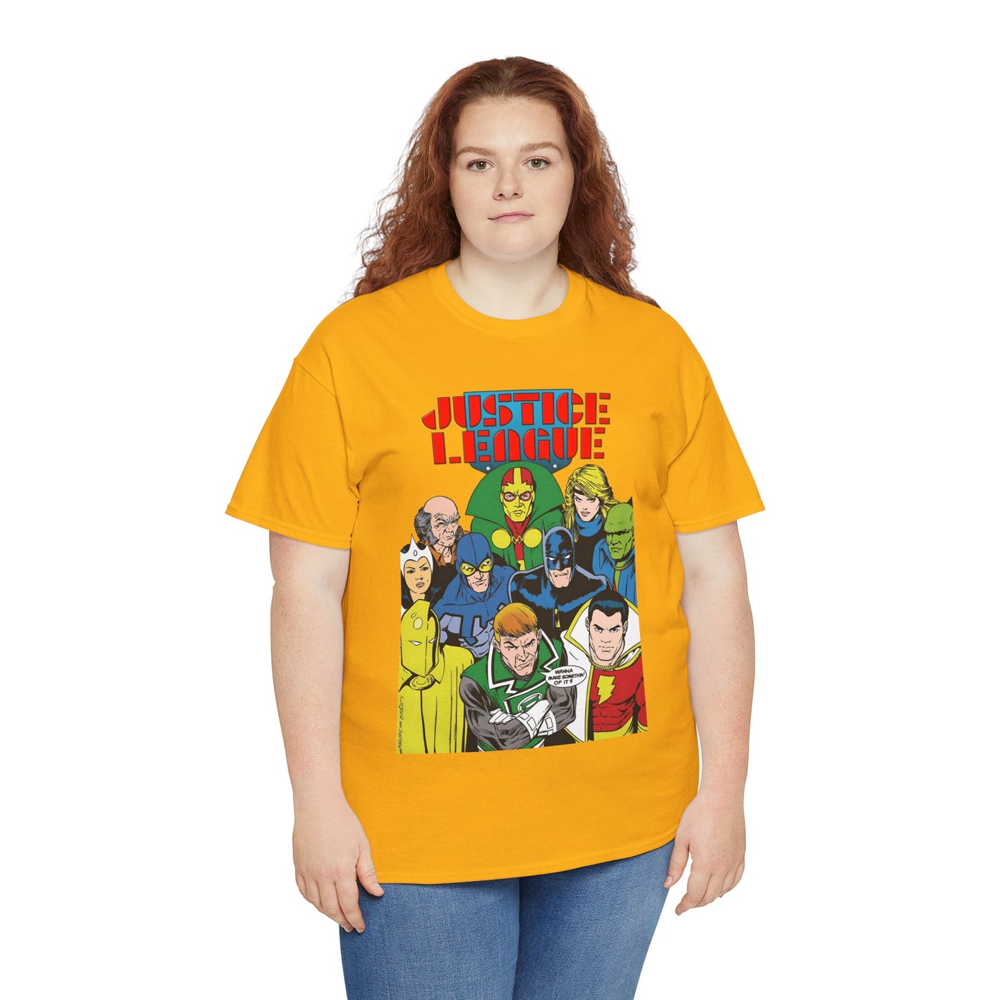 Justice League International T-Shirt - Kevin Maguire Art - JLI - DC Comics - Blue Beetle, Dr Fate, Batman, Mr Miracle, Martian Manhunter - Guy Gardner