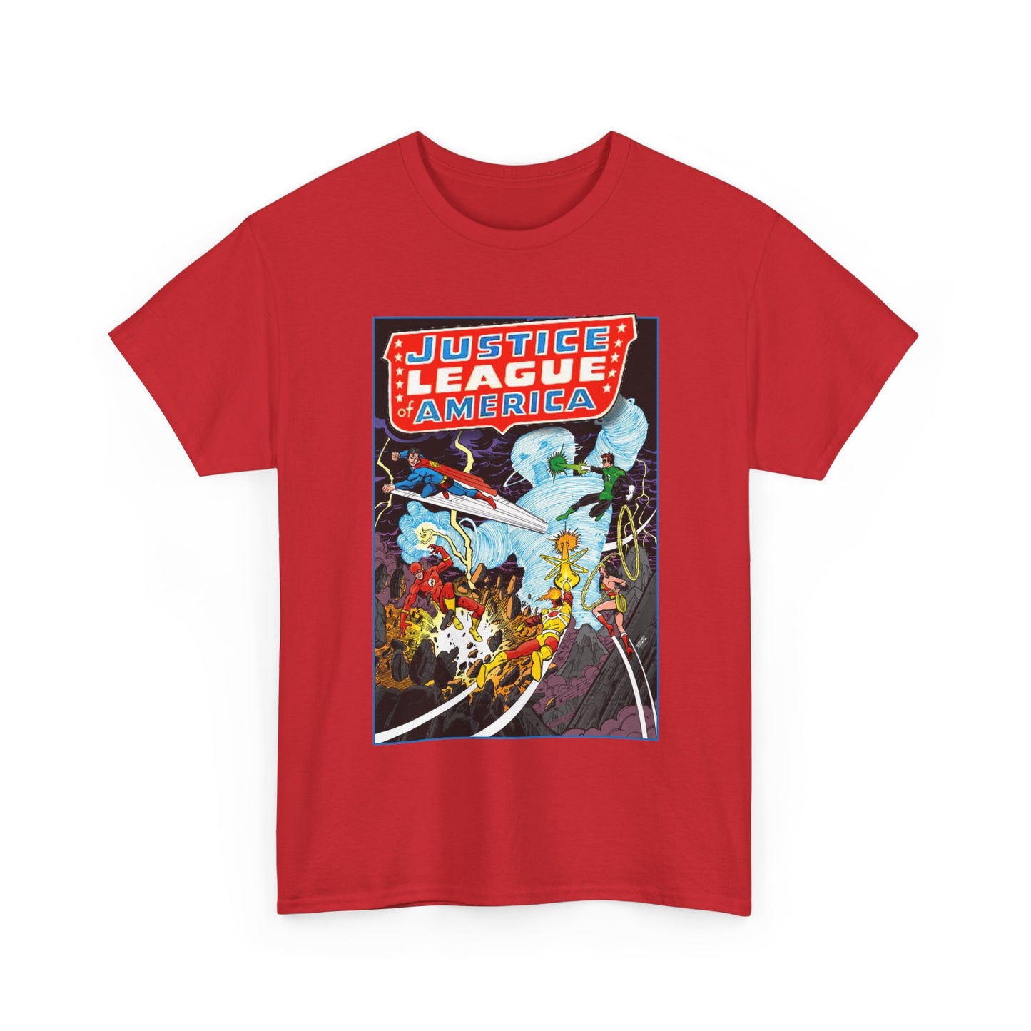 Justice League T-Shirt - George Perez Art - Tornado Tyrant - Superman, Firestorm, Flash, Wonder Woman, Green Lantern - DC Comics