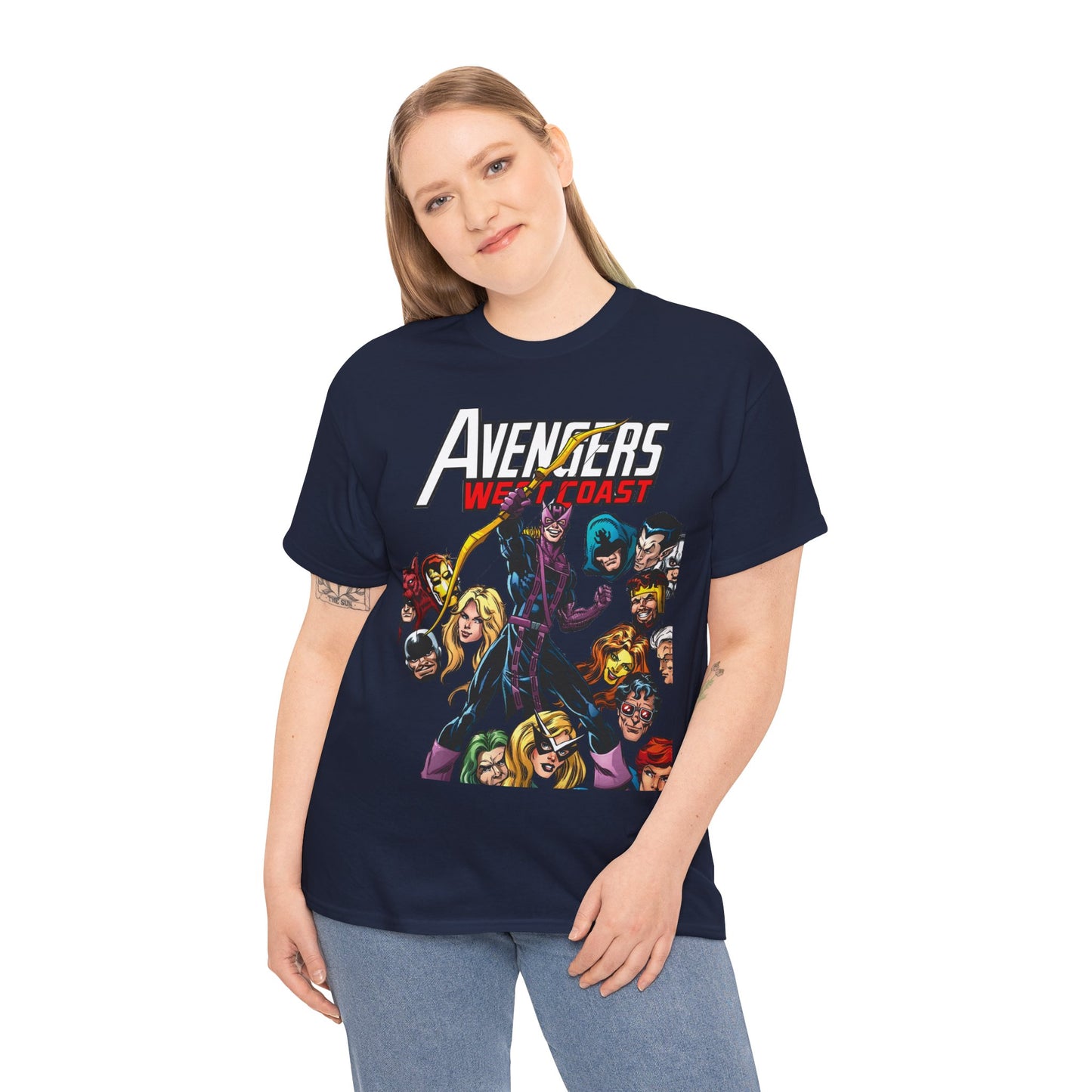Avengers West Coast T-Shirt - Bob Hall Art - Hawkeye, Iron Man, Wonder Man, Tigra, Mockingbird - Marvel Comics Team
