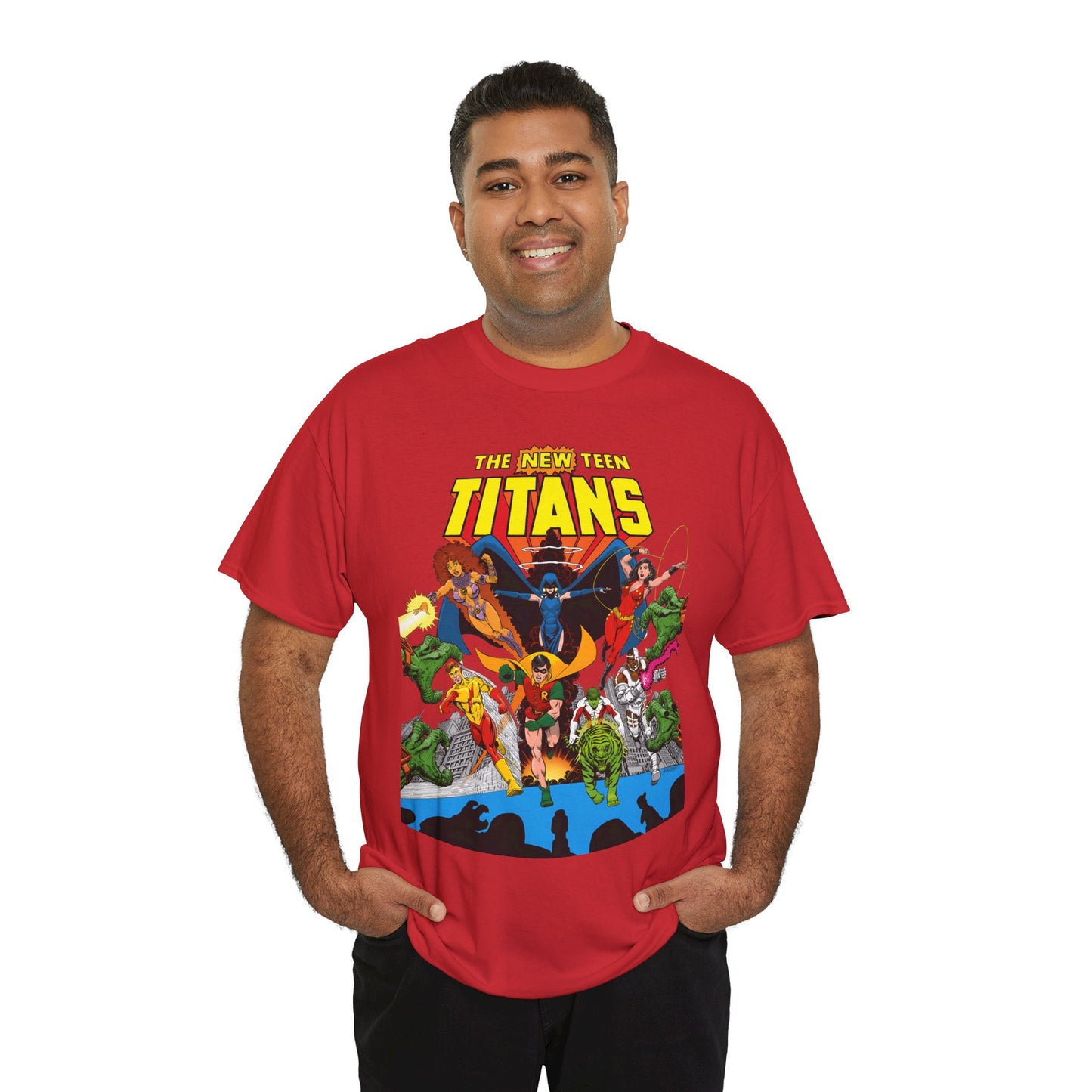 New Teen Titans T-Shirt - George Perez Art - Robin, Wonder Girl, Kid Flash, Changeling, Starfire, Cyborg, Raven - DC Comics - Classic 1980s Series