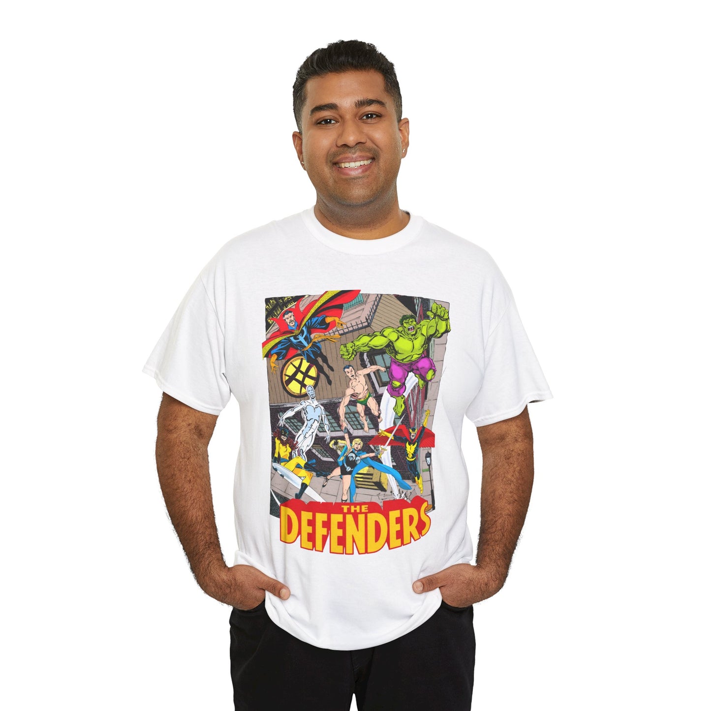 Defenders T-Shirt - John Byrne Art - Marvel Comics - Dr Strange, Nighthawk, Hulk
