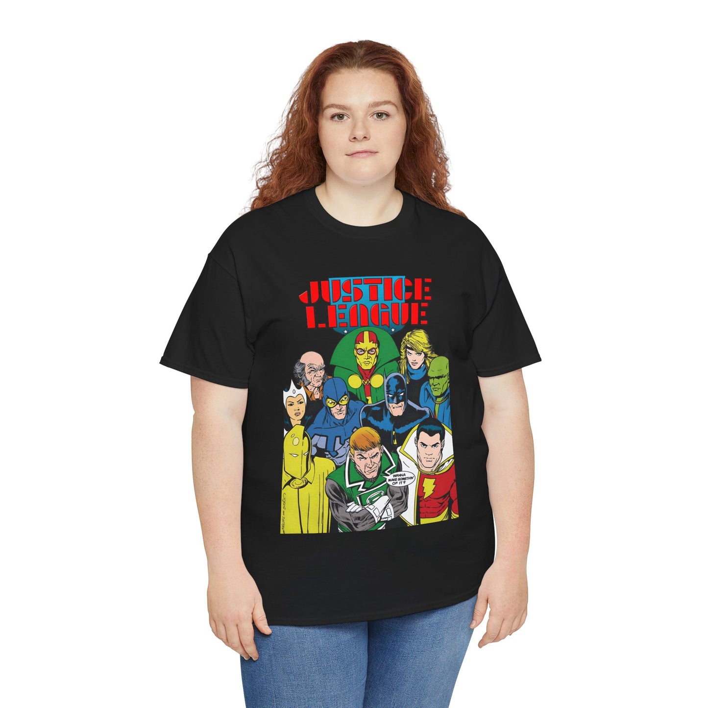 Justice League International T-Shirt - Kevin Maguire Art - JLI - DC Comics - Blue Beetle, Dr Fate, Batman, Mr Miracle, Martian Manhunter - Guy Gardner