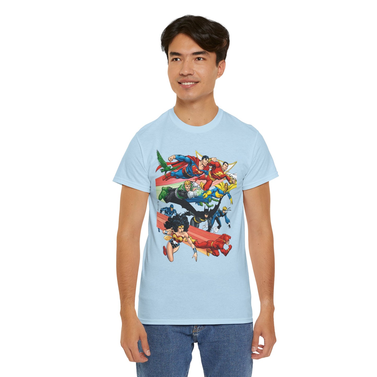 DC Legends T-Shirt - John Byrne Art - Superman, Dr Fate, Blue Beetle, Wonder Woman, Black Canary, Guy Gardner - DC Comics