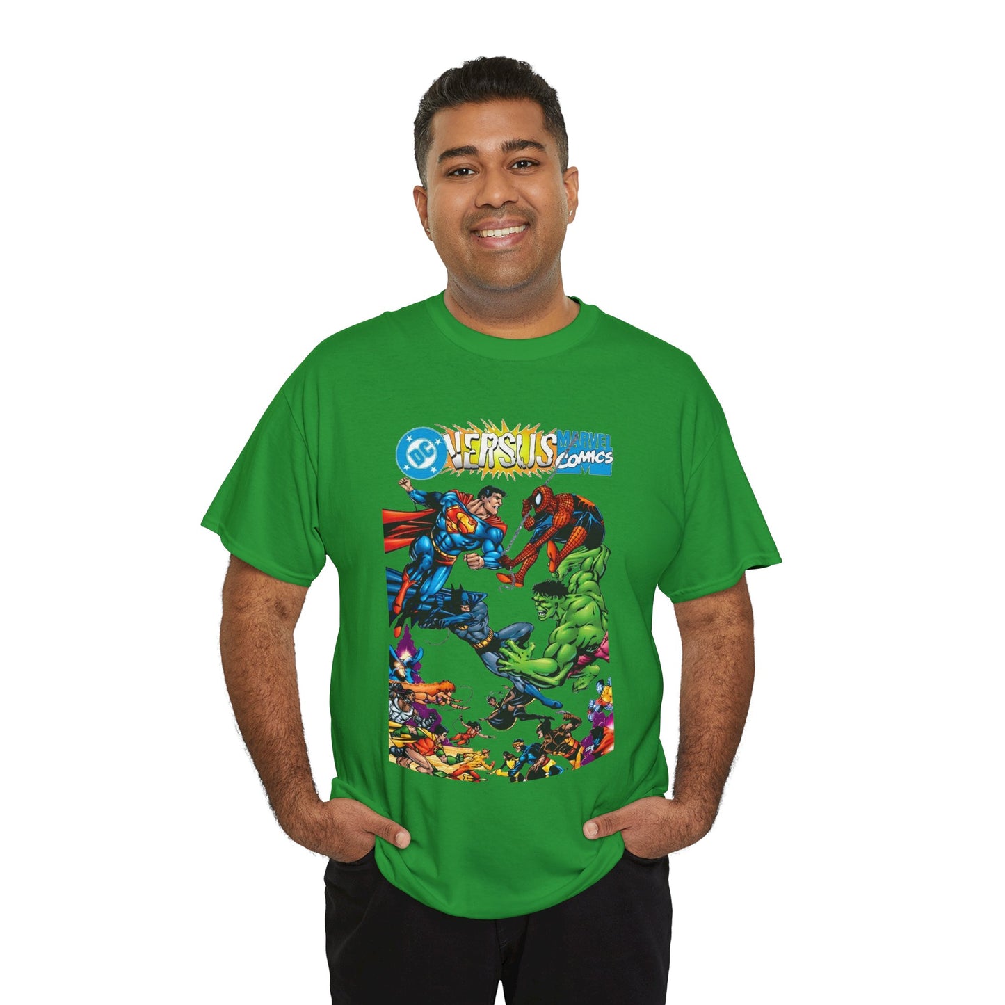 DC Comics Vs Marvel Comics T-Shirt - George Perez Art - Superman, Hulk, Batman, Spider-man, X-Men, New Teen Titans
