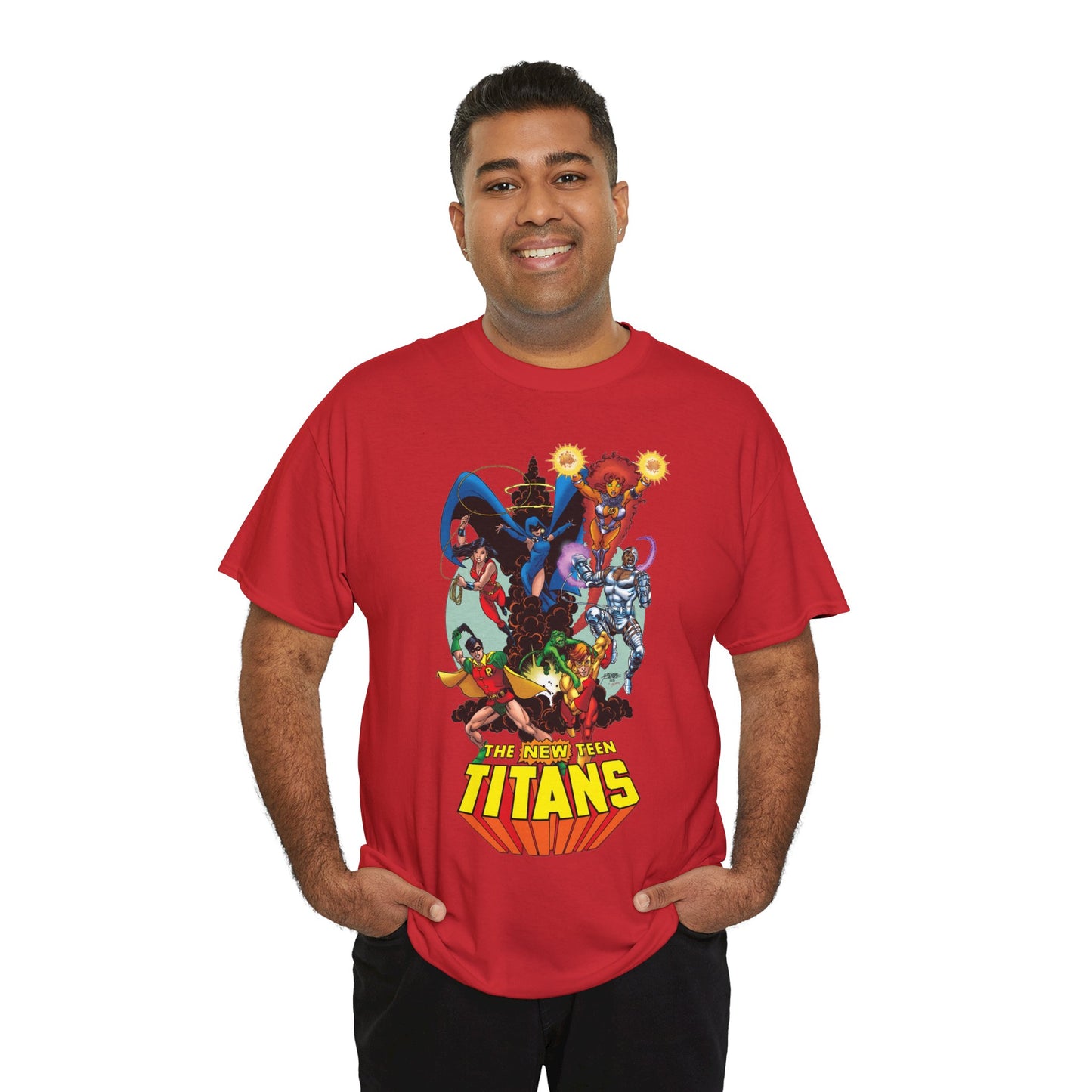 New Teen Titans T-Shirt - George Perez Art - Raven, Cyborg, Robin, Starfire, Wonder Girl, Changeling - DC Comics
