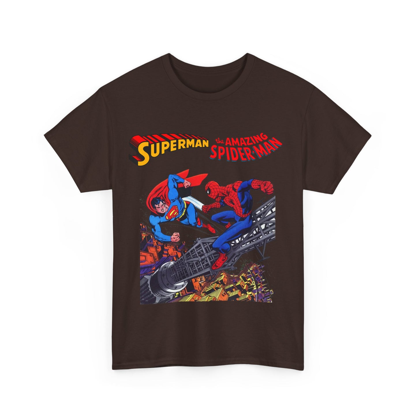Superman & Amazing Spider-Man T-Shirt - DC/Marvel Comics Crossover - 1970s - Clark Kent & Peter Parker
