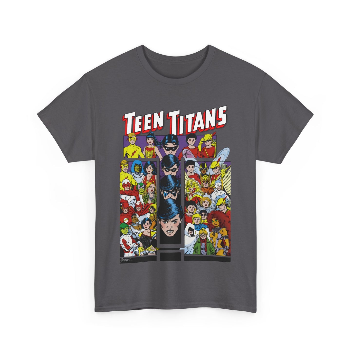 Teen Titans T-Shirt - George Perez Art - Wonder Girl, Bumblebee, Kid Flash, Starfire, Cyborg, Raven, Lilith, Flash, Hawn & Dove, Robin - DC Comics