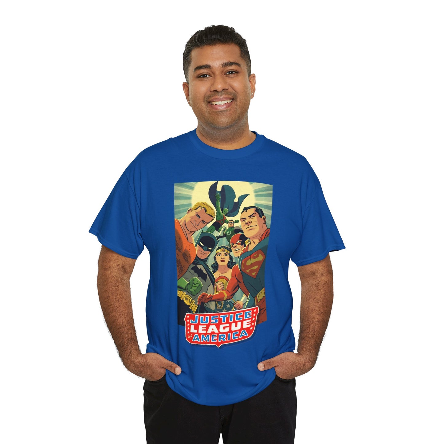 Justice League of America T-Shirt - Michael Cho Art - Superman, Flash, Wonder Woman, Green Lantern, Batman, Martian Manhunter - Silver Age Team - DC Comics