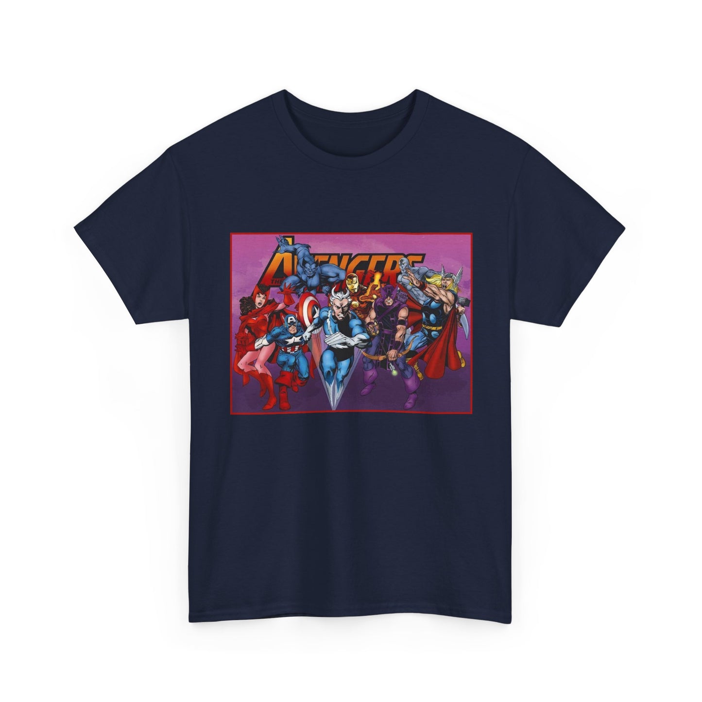 Avengers T-Shirt - John Byrne Art - Captain America, Quicksilver, Scarlet Witch, Beast, Iron Man, Thor, Hawkeye - Marvel Comics