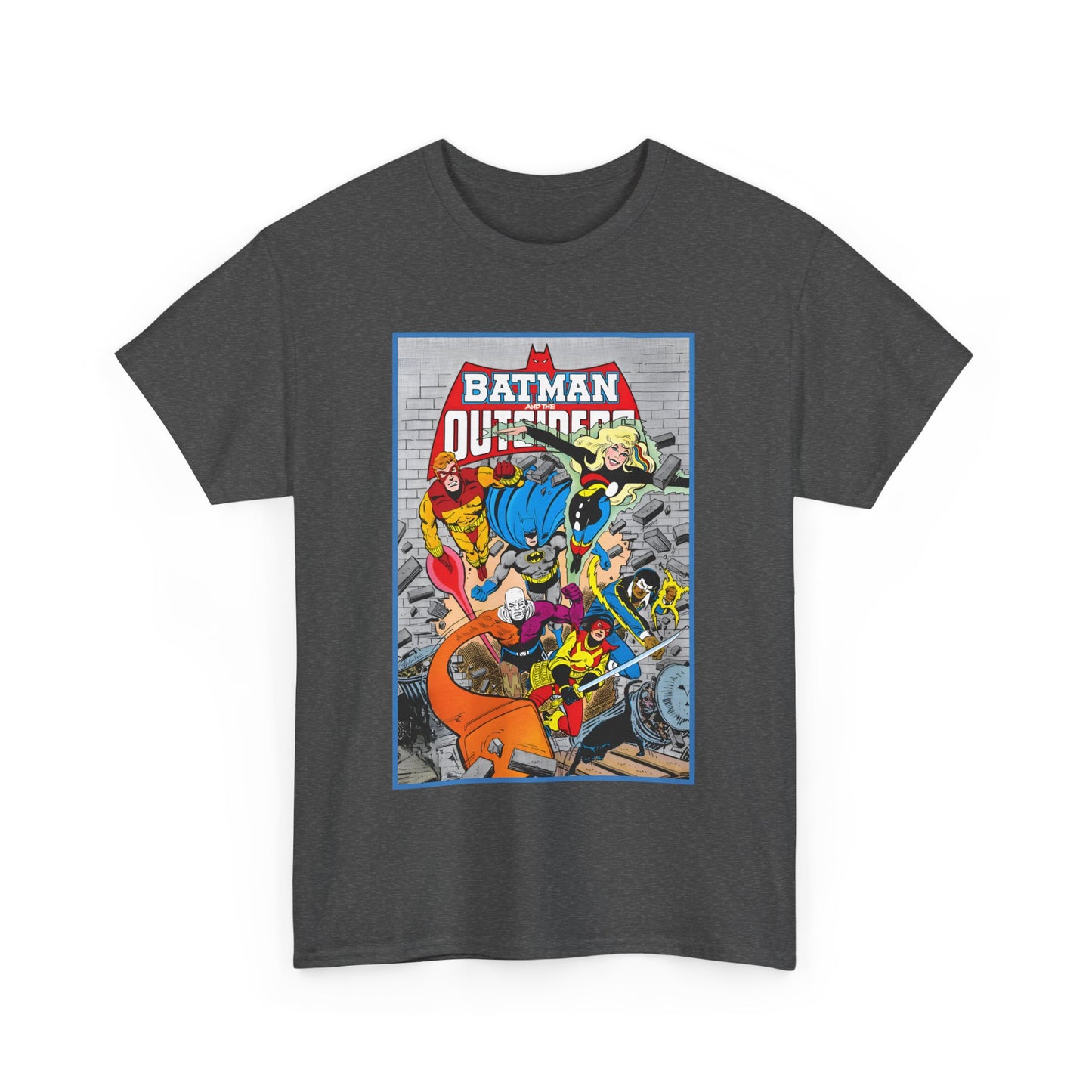 Batman & the Outsiders T-Shirt - Jim Aparo Art - Katana, Geo-Force, Black Lightning, Metamorpho, Halo - DC Comics - 1980s JLA Spin-Off Series