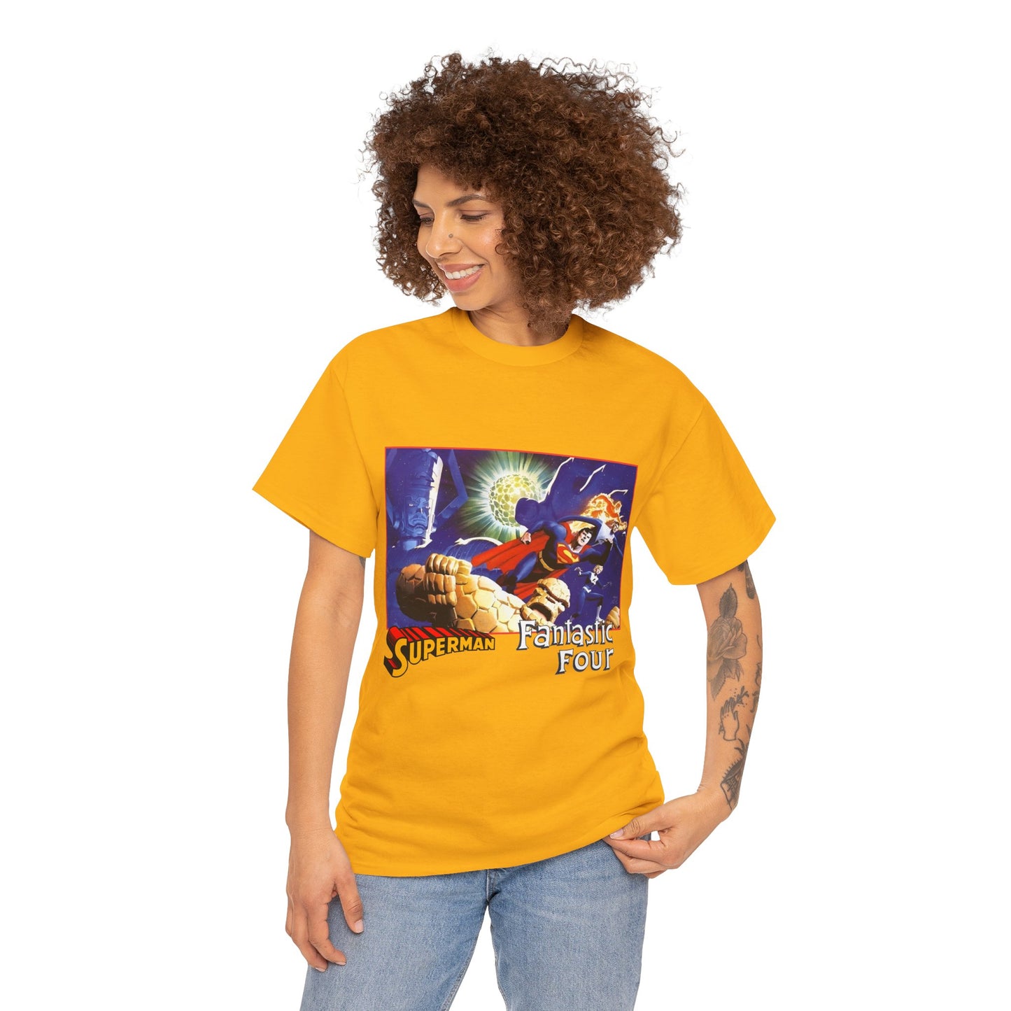Superman & Fantastic Four T-Shirt - Marvel, DC Comics - Alex Ross, Dan Jurgens - 1990s Crossover Vs Galactus