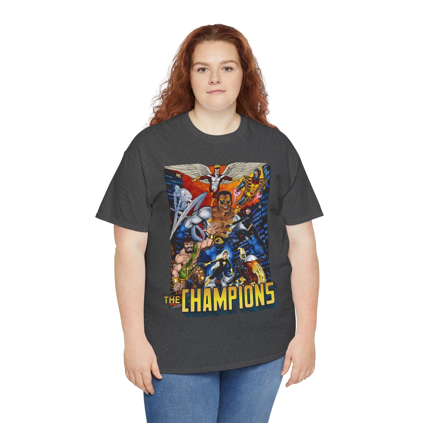 Champions T-Shirt - John Byrne Art - Hercules, Black Widow, Ghost Rider, Black Goliath, Silver Surfer, Jack of Hearts - Marvel Comics 1970s Series