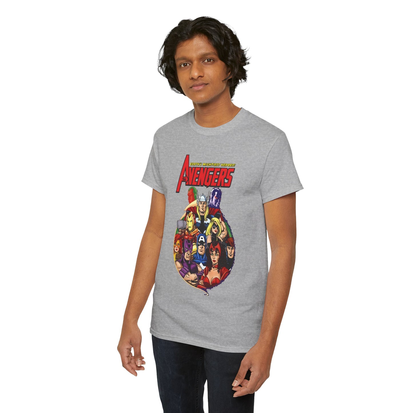 Avengers T-Shirt - George Perez Art - Captain America, Vision, Wonder Man, Iron Man, Thor, Hawkeye, Scarlet Witch - Popular Marvel Comics Characters