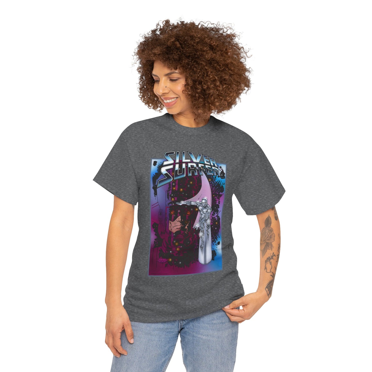 Silver Surfer & Galactus T-Shirt - John Byrne Art - Fantastic Four Connection - Former Herald, Norrin Radd - Marvel Comics