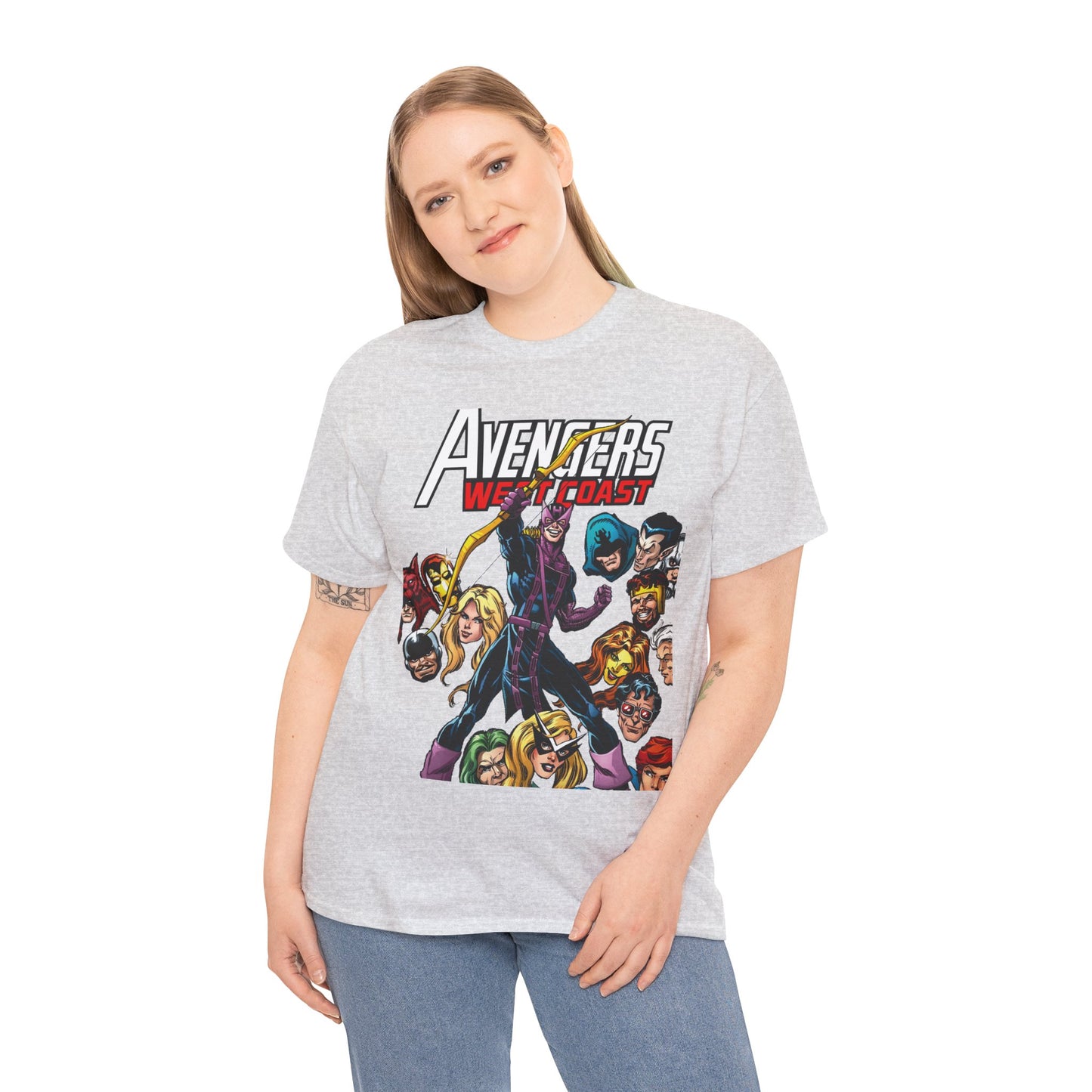 Avengers West Coast T-Shirt - Bob Hall Art - Hawkeye, Iron Man, Wonder Man, Tigra, Mockingbird - Marvel Comics Team